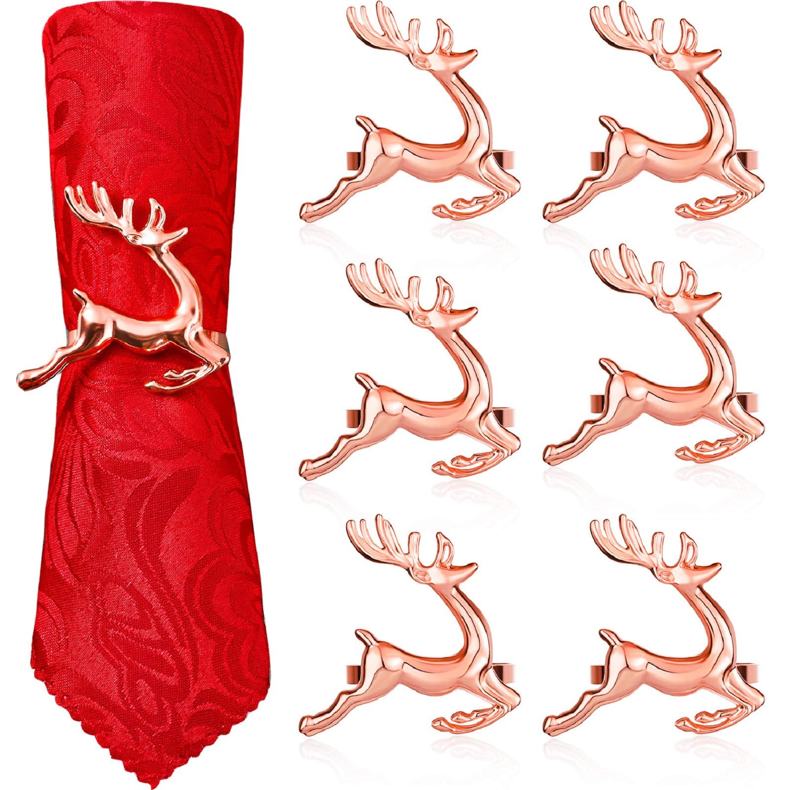 Anneaux de serviette de Noël rose or 6 pièces : accessoire de décoration de table mariage