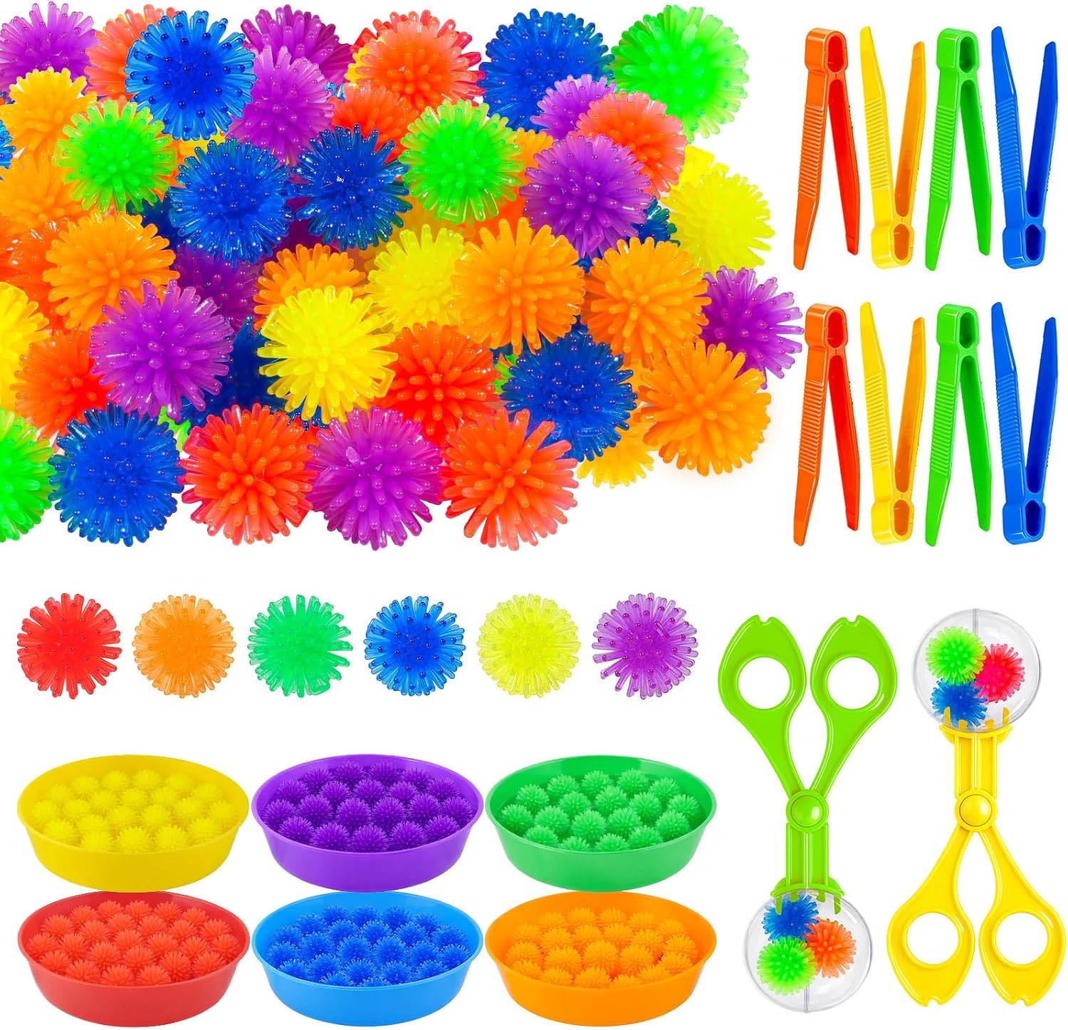 GW Box 136 Pcs Mini Spiky Sensory Balls Sensory Bin Items Fine Motor Skills