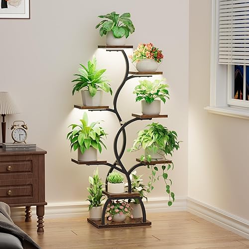 Miniatura 8 de Soporte para plantas de interior con luz de crecimiento, estante para plantas de 8 niveles para interiores, soporte de esquina para plantas, estante
