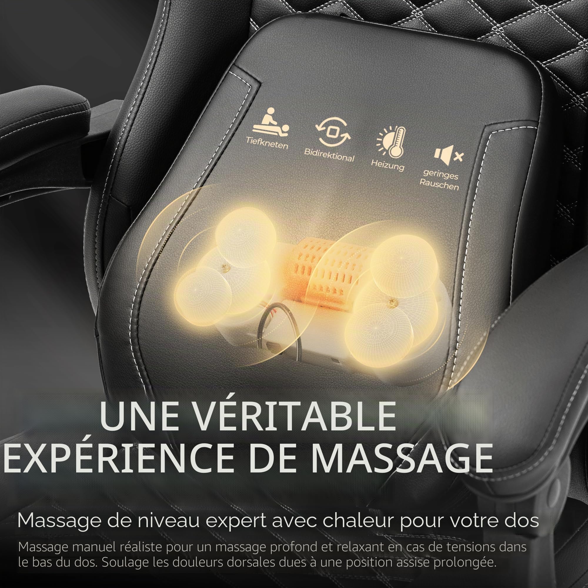 Vigosit Chaise de Gaming Ergonomique avec Soutien Lombaire Chauffant, Coussin à Ressorts ensachés et Repose-Pieds - Noir