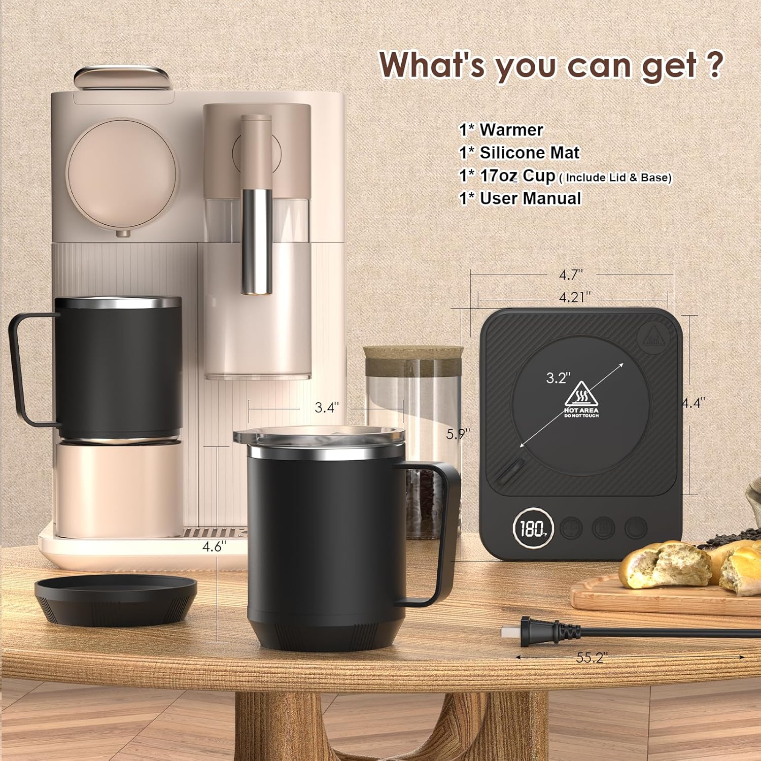 Coffee Mug Warmer & Mug Set for Desk, Smart Coffee Cup Warmer with 16oz Heated Mug, Coffee Heater with Auto Shut Off for Office/Home, Birthday/Valentine's Day/Coffee Gifts for Men & Women, Black - Image 7