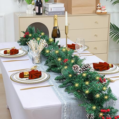 Miniatura 6 de CEWOR Guirnalda de Navidad de 9 pies por 10 pulgadas con luces, guirnalda de Navidad iluminada artificial para chimenea, mesa, decoración de Navidad