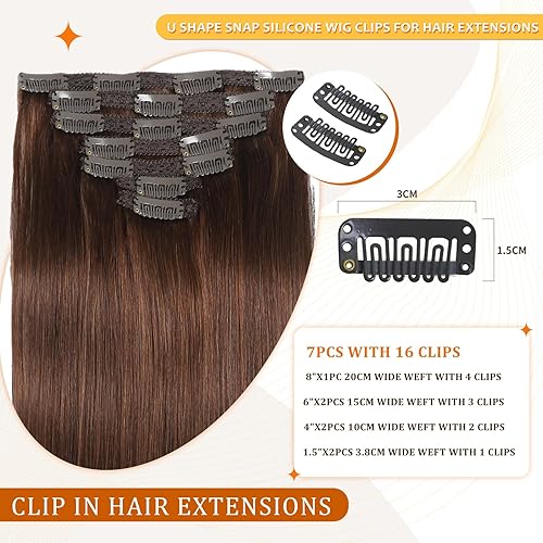 Miniatura 3 de Extensiones de cabello humano real con pinzas, 20 pulgadas, 3.00 oz, 7 unidades, extensiones de cabello humano real con clip, sin costuras,