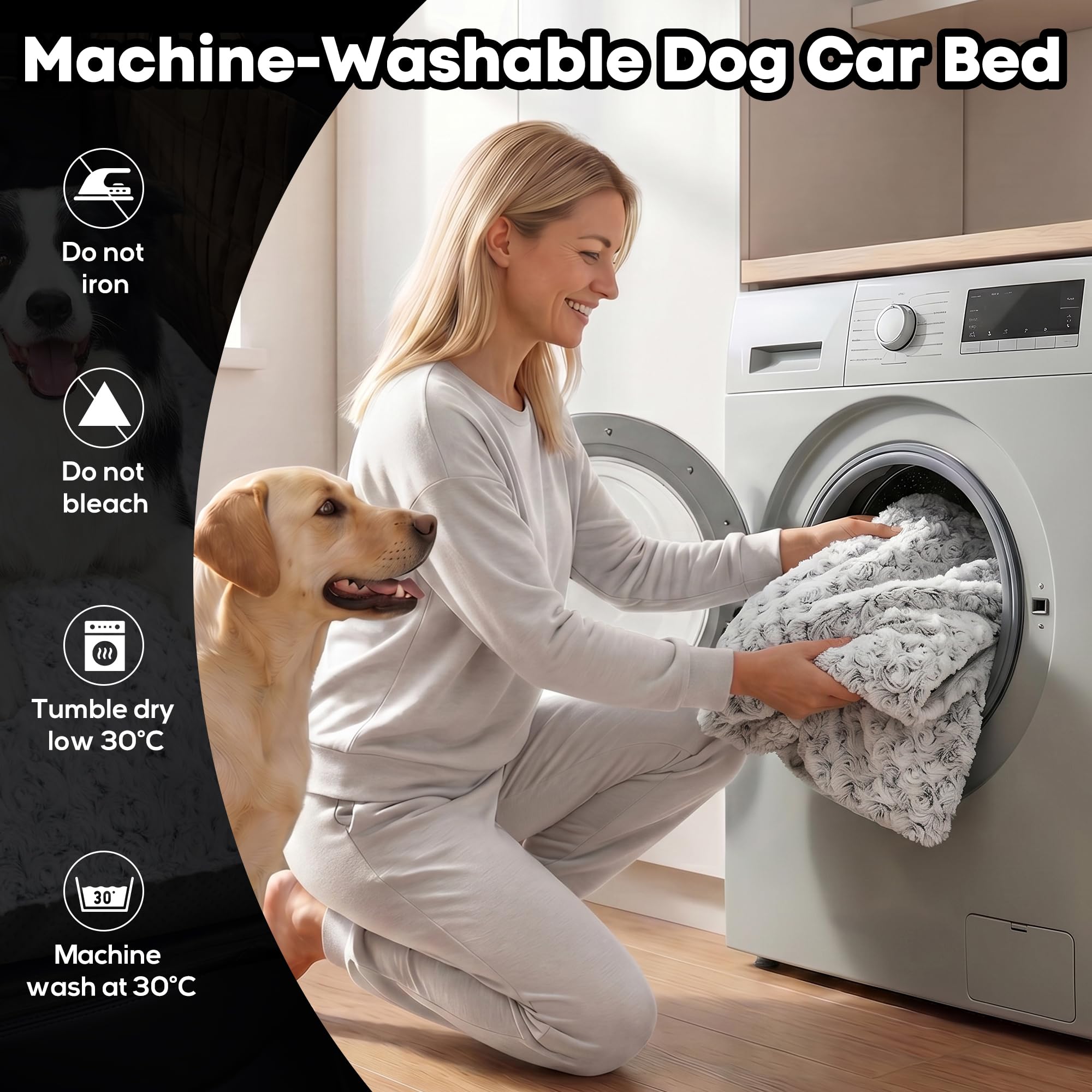 Loiion Cama Perro Coche Asiento, Alfombra Antideslizante, 122x62x7cm | Funda Asiento Coche Perro, Cama Perro Desenfundable y Lavable, Impermeable, Desmontable Lavable