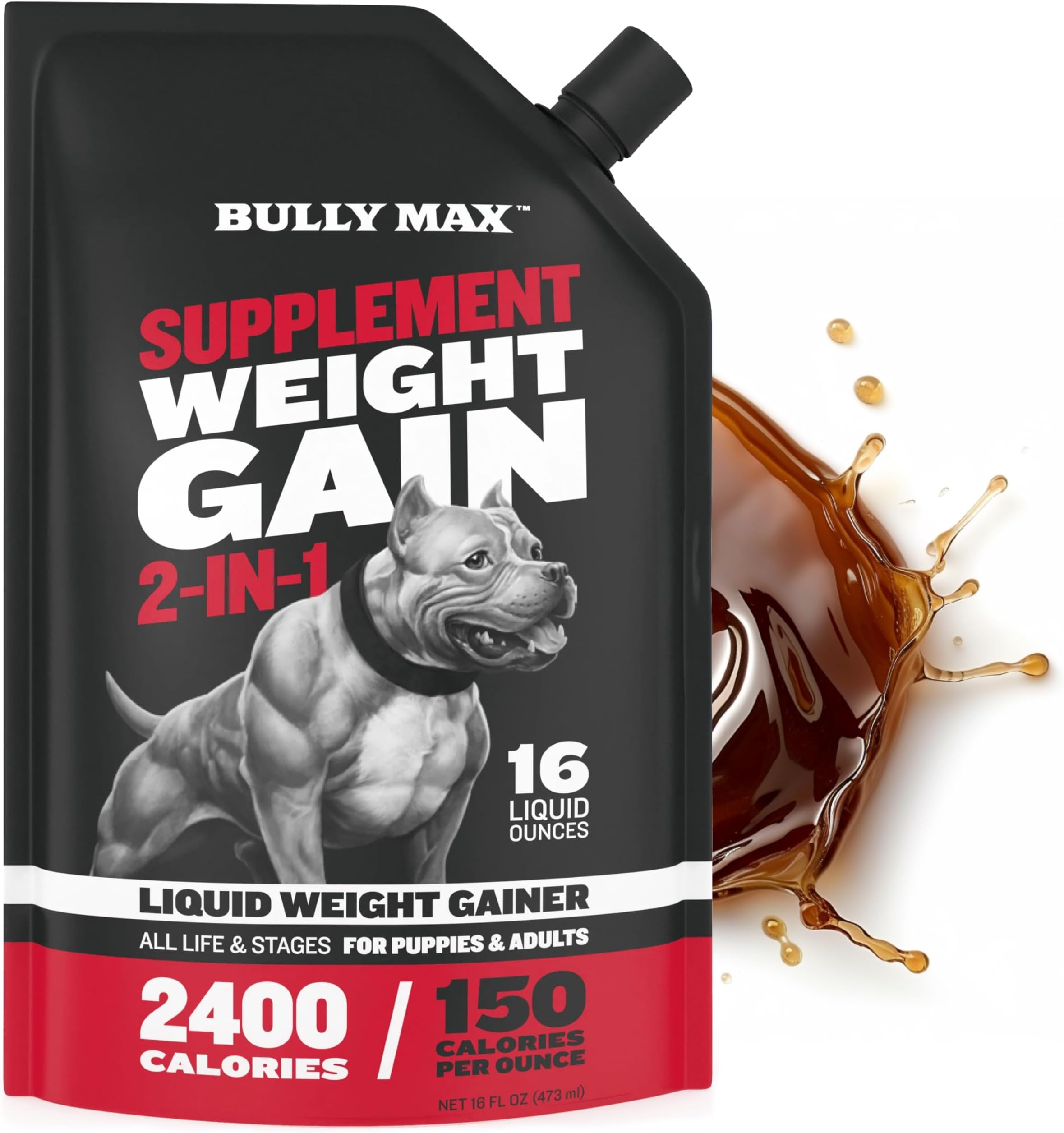 Liquid Weight Gainer for Dogs – High Calorie Dog Supplement with Omega-3 & Whey Protein – 2-in-1 Multivitamin for Healthy Weight Gain – for Puppies & Adult Dogs – 16 oz