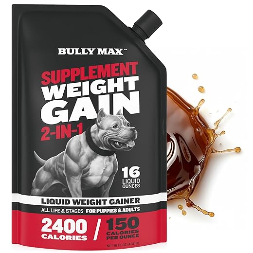 Weight Gainer for Puppies and Dogs by Bully Max | 2 in 1 High Calorie Dog Supplement | Premium Liquid Weight Gainer | Contains Omega 3 Fish Oil and Whey Protein | 16 oz. Bag