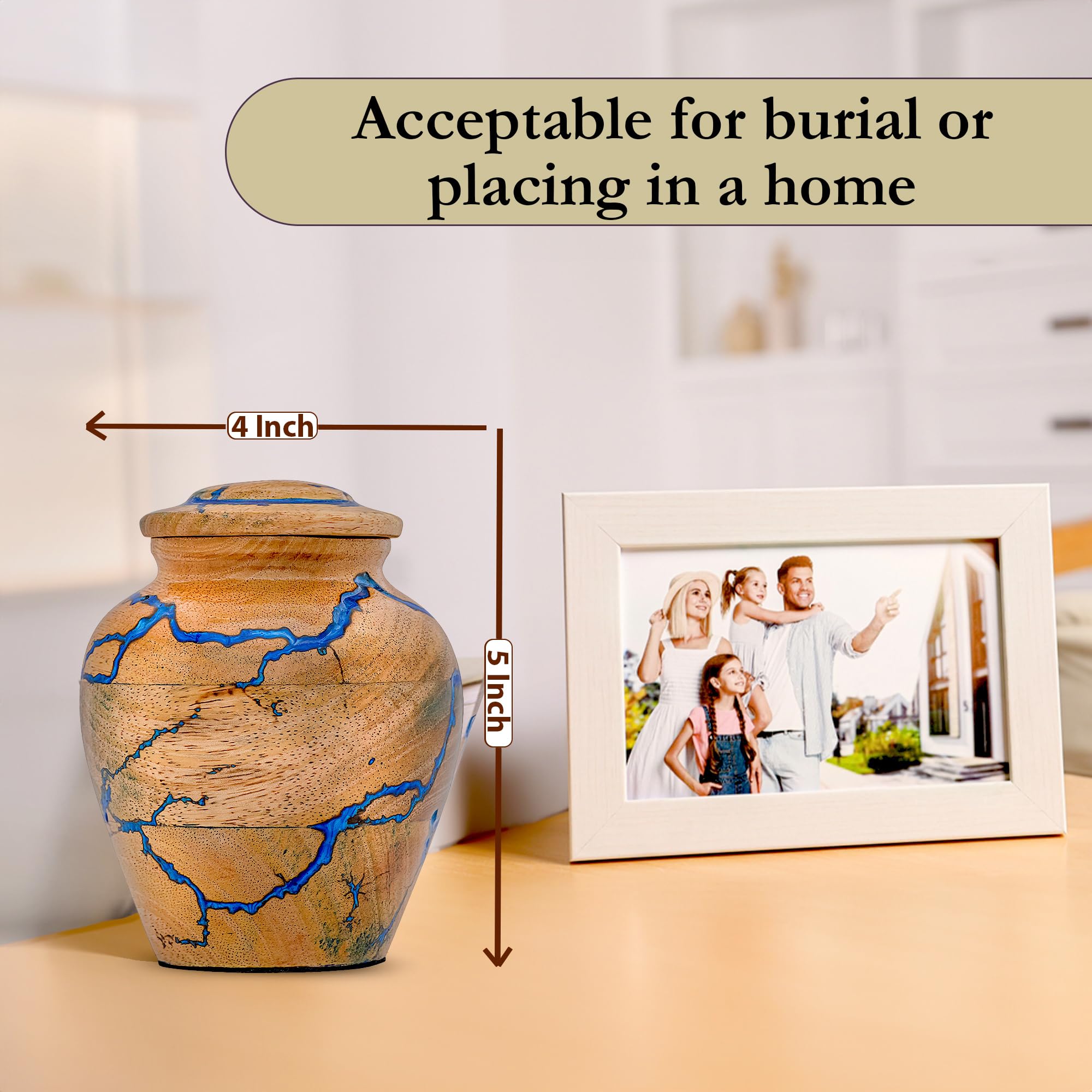 Brainmart Wooden Cremation Urns for Human Ashes – Blue Epoxy Resin Keepsake Urn, Decorative Memorial for Men or Women – Funeral Burial Urn, (Keepsake Small 20 Cu/in)