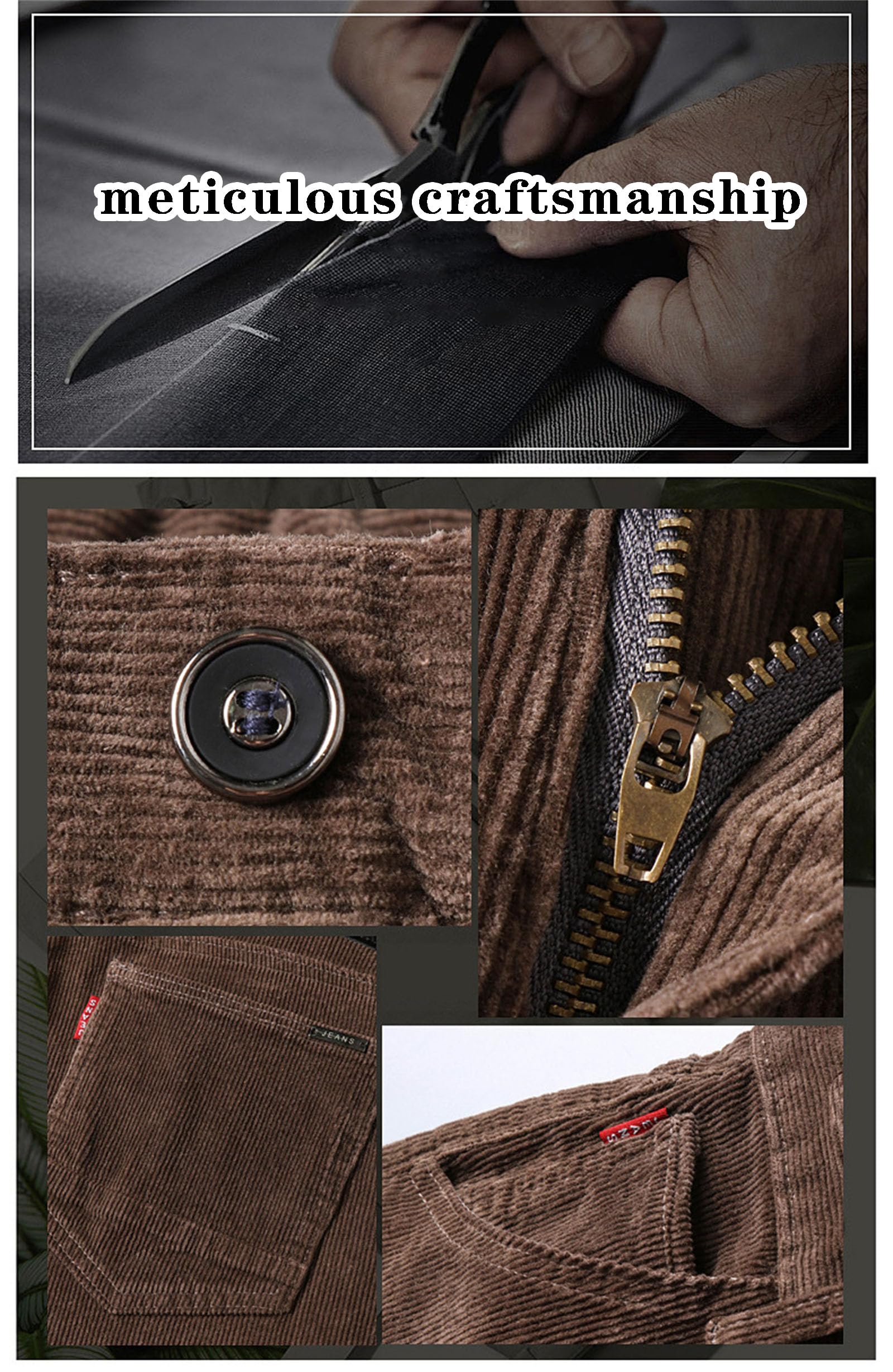 Generisch Męskie spodnie sztruksowe, spodnie zimowe, wąski krój, elastyczne, styl retro, prosty krój, gruby materiał, styl vintage, spodnie męskie, spodnie garniturowe