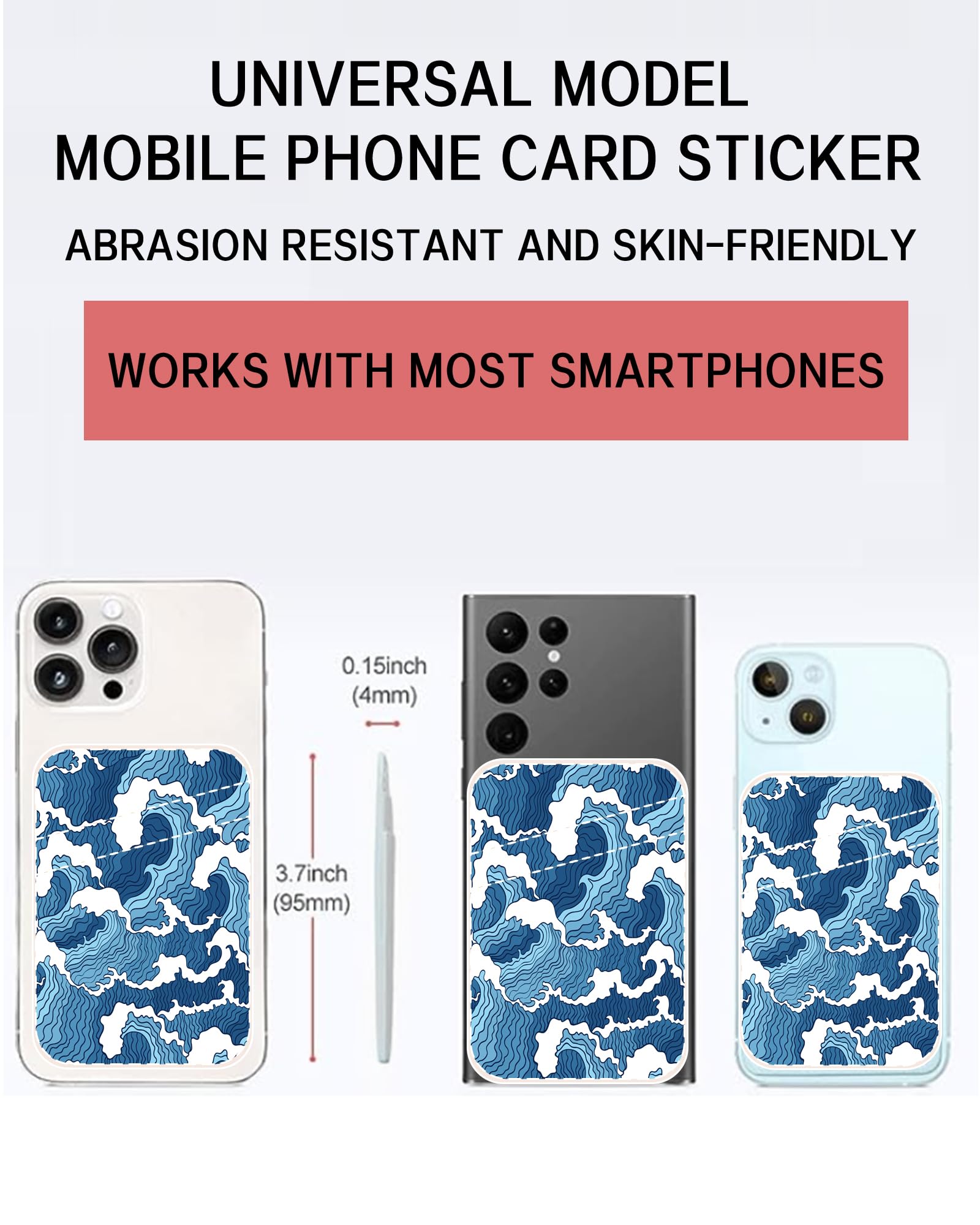 Dual Pocket Leder Handy Wallet Adhesive Stick On, Cute Card Holder Credit Card Holder for Phone Case, Niedliches blaues Meer, Minimalistisch