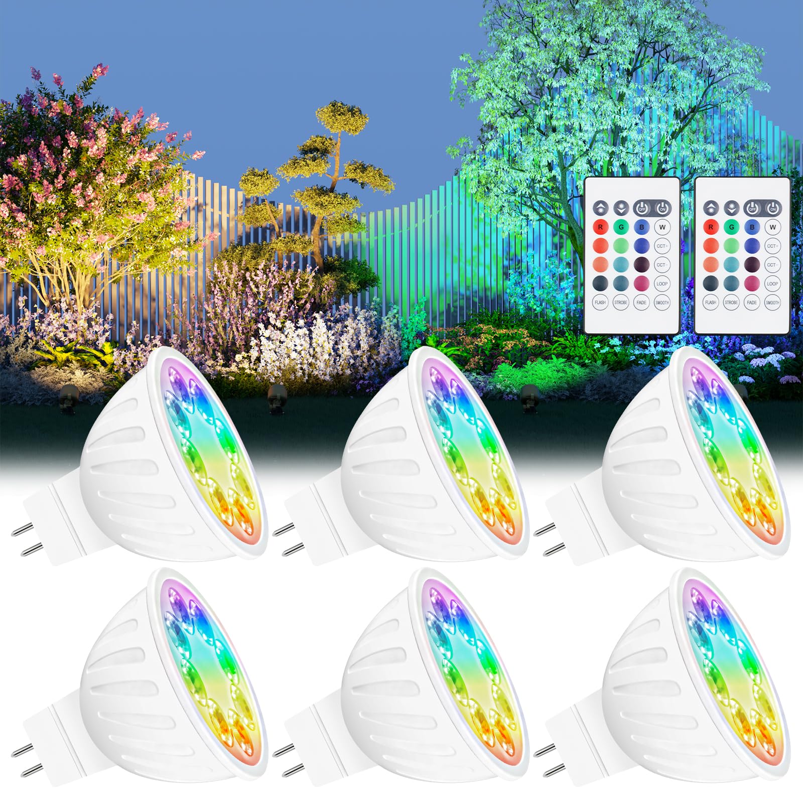 GU5.3 LED 12V für Weihnachten und Neujahr, GU5.3 Led Farbwechsel und Einfarbiges Verblassen Modus, RGB + Weiß 2700K-6000K, 5W 35W Äquivalent, MR16 LED-Lampen Fernbedienung, 6er-Pack