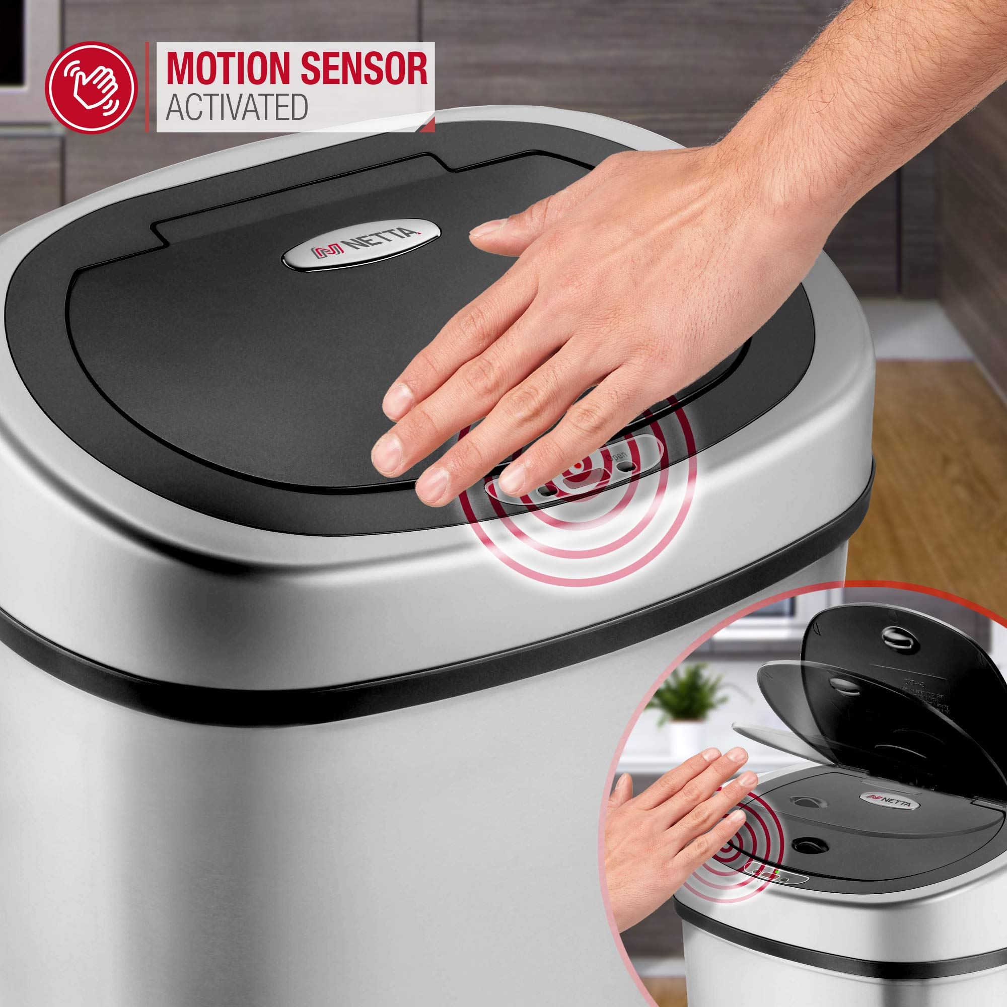 NETTA 50L Kitchen Sensor Bin Large TouchFree Automatic Motion Sensor