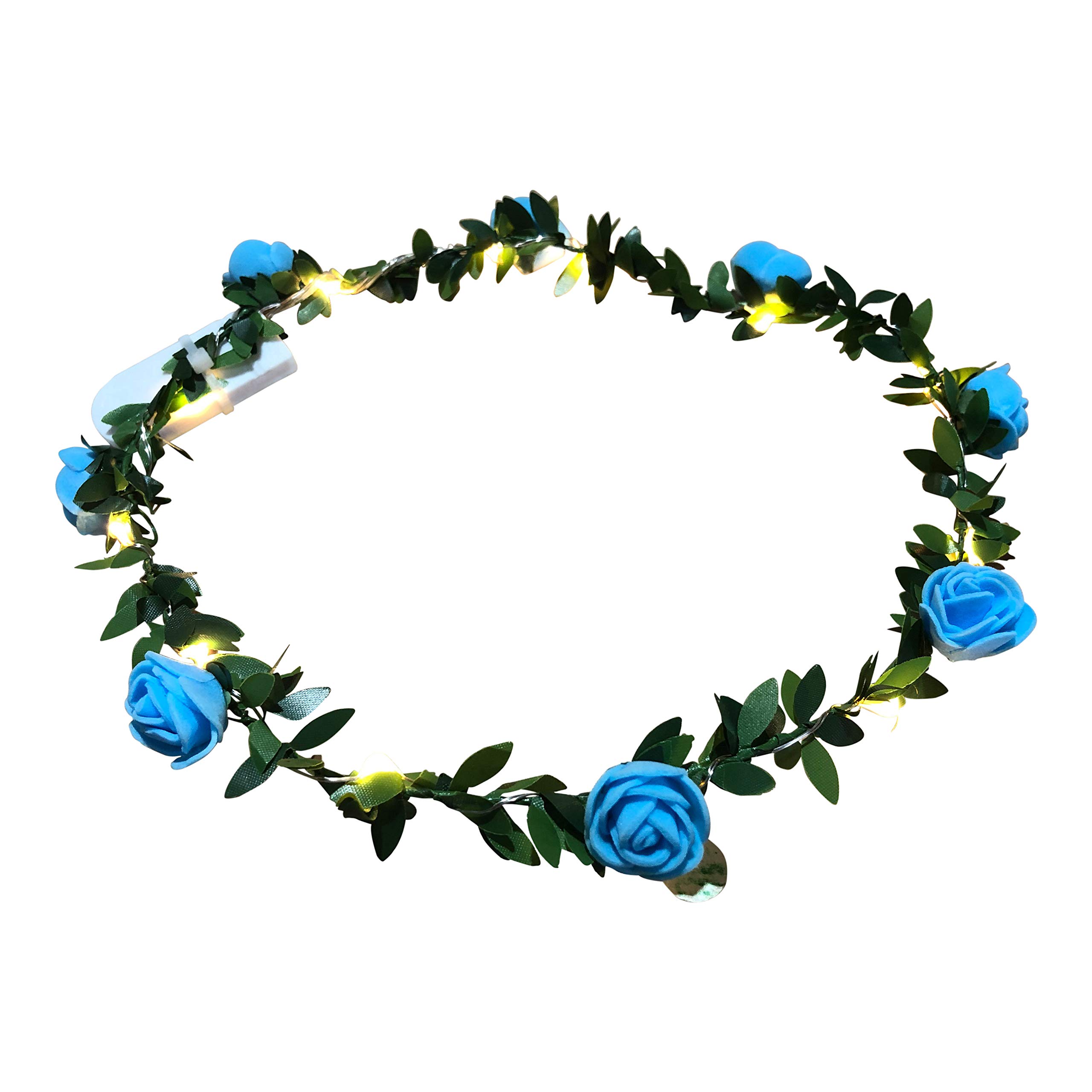 Glowtopia Women's Rosebud - Blue Light Up Floral Wreath Crown Garland With Warm White Leds Flower Headband Wedding Decoration Festivals (Rosebud - Blue)