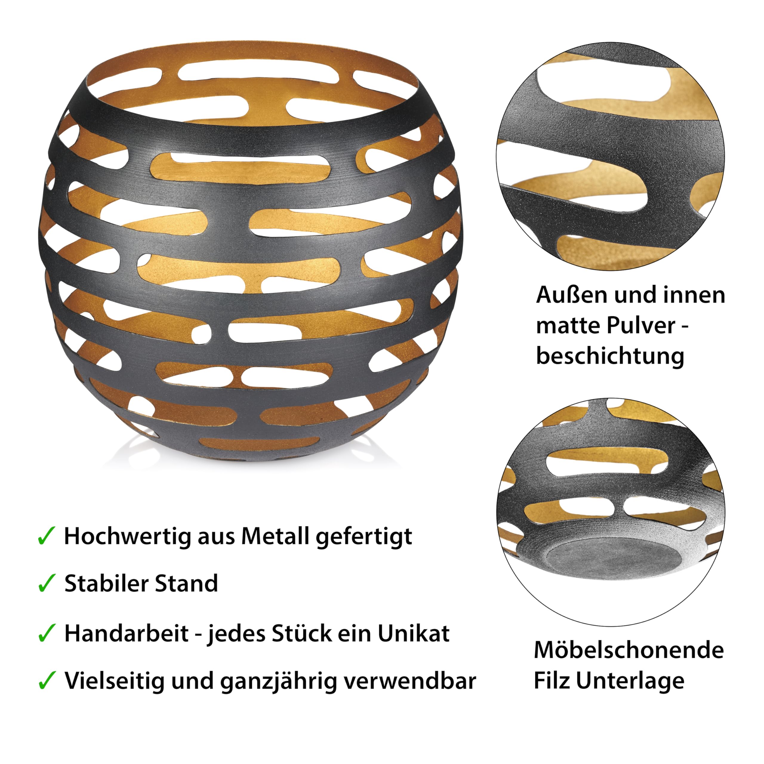 Windlicht Metall schwarz goldfarben - 25x25x23,5 cm - ideale Deko Wohnzimmer - Tischdekoration - Moderne Bad-, Büro- und Flur-Deko - Kerzenhalter