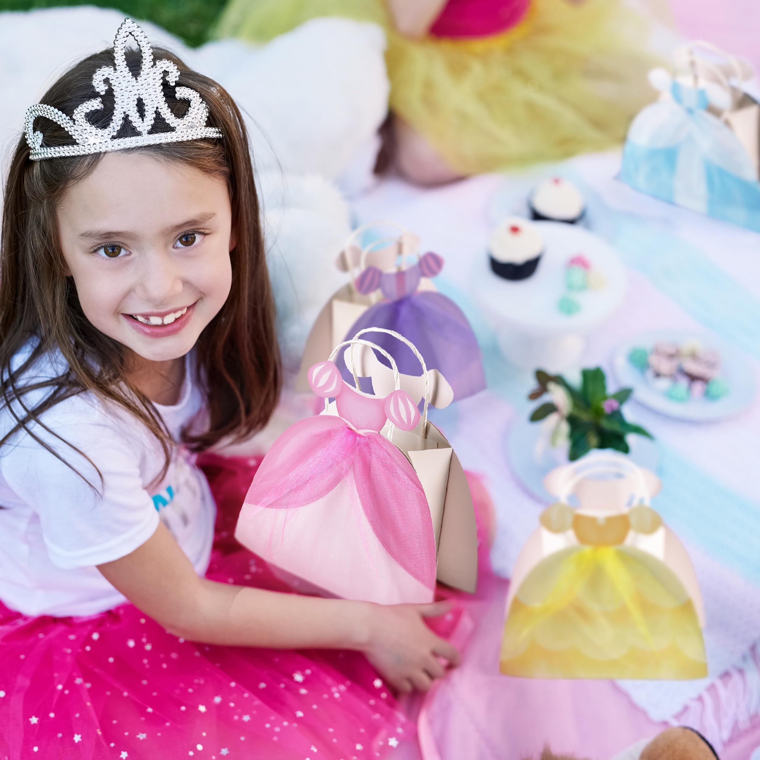 Cheerland Princess Party Gift Bags Cute Dress Bag Gown Shaped Goodie Treat Bag Royal Theme Decorations for Baby Shower Gender Reveal Sleepover Princess Themed Girls Birthday Party Favor Supplies 8pcs