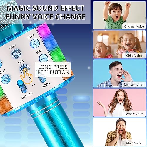 Miniatura 3 de Micrófono de karaoke para niños, inalámbrico Bluetooth portátil de mano, micrófono de karaoke para cantar, con luces LED, regalo para niñas, niños y