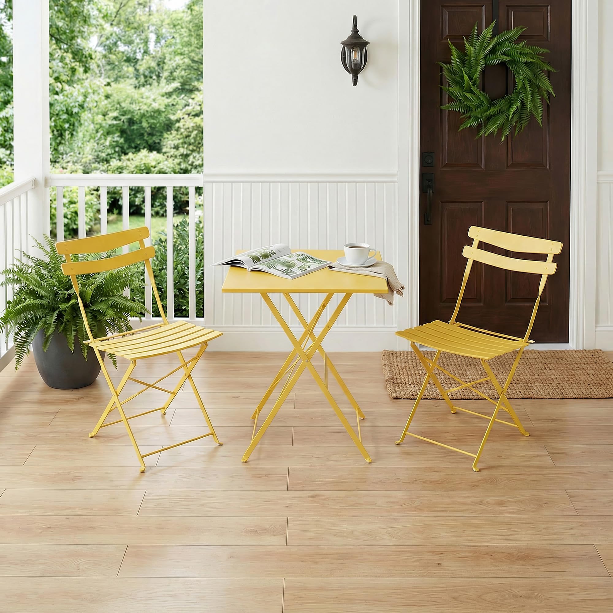 Garvee Table de Bistrot Exterieur Table Carrée et 2 Chaises Pliantes | Ensemble Bistrot de Jardin 3 Pièces en Métal sans Montage avec Double Protection Antirouille pour Balcon Terrasse et Jardin