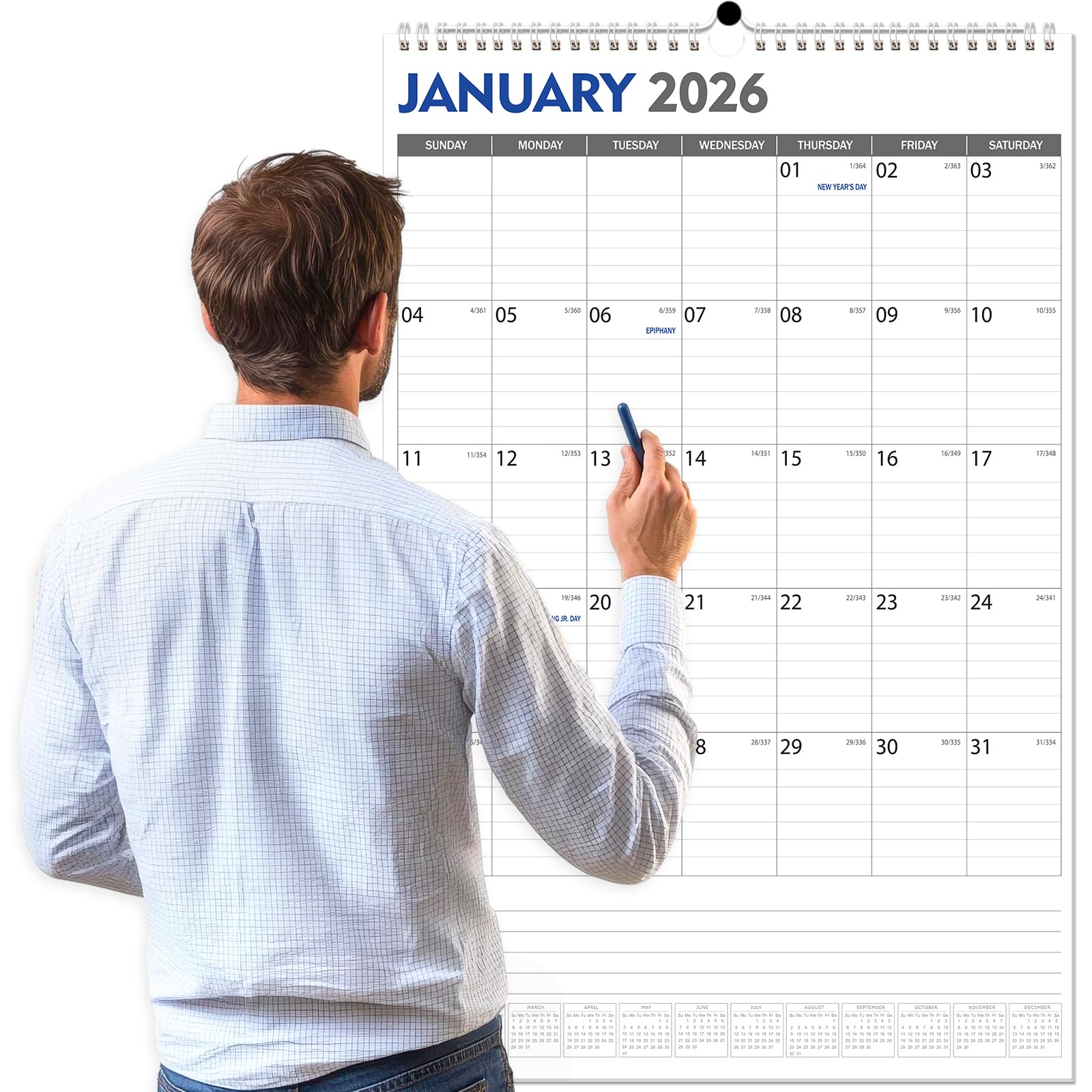 GuassLee Extra Large Wall Calendar 2026, 36"x 24" Jumbo Vertical Wall Planner 2026-2027 from January 2026 to June 2027,18 Months with Julian Dates and Notes for Office School Home Teacher Planning