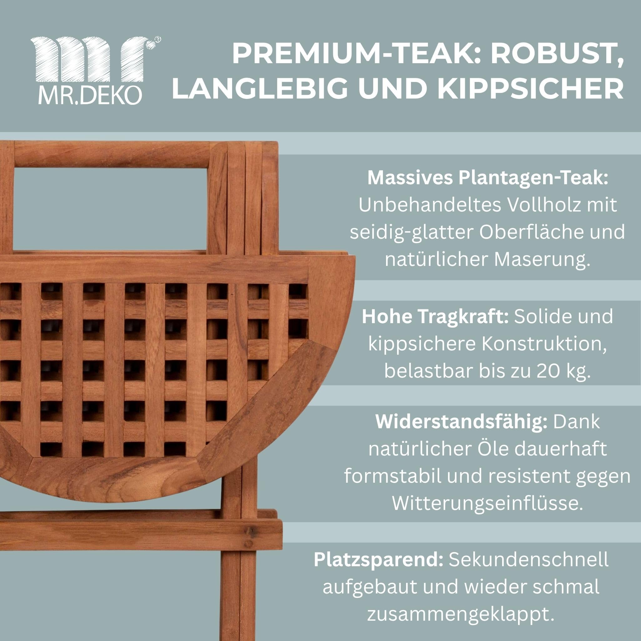 MR. DEKO Beistelltisch klappbar Teak Dorset Ø50cm Holztisch