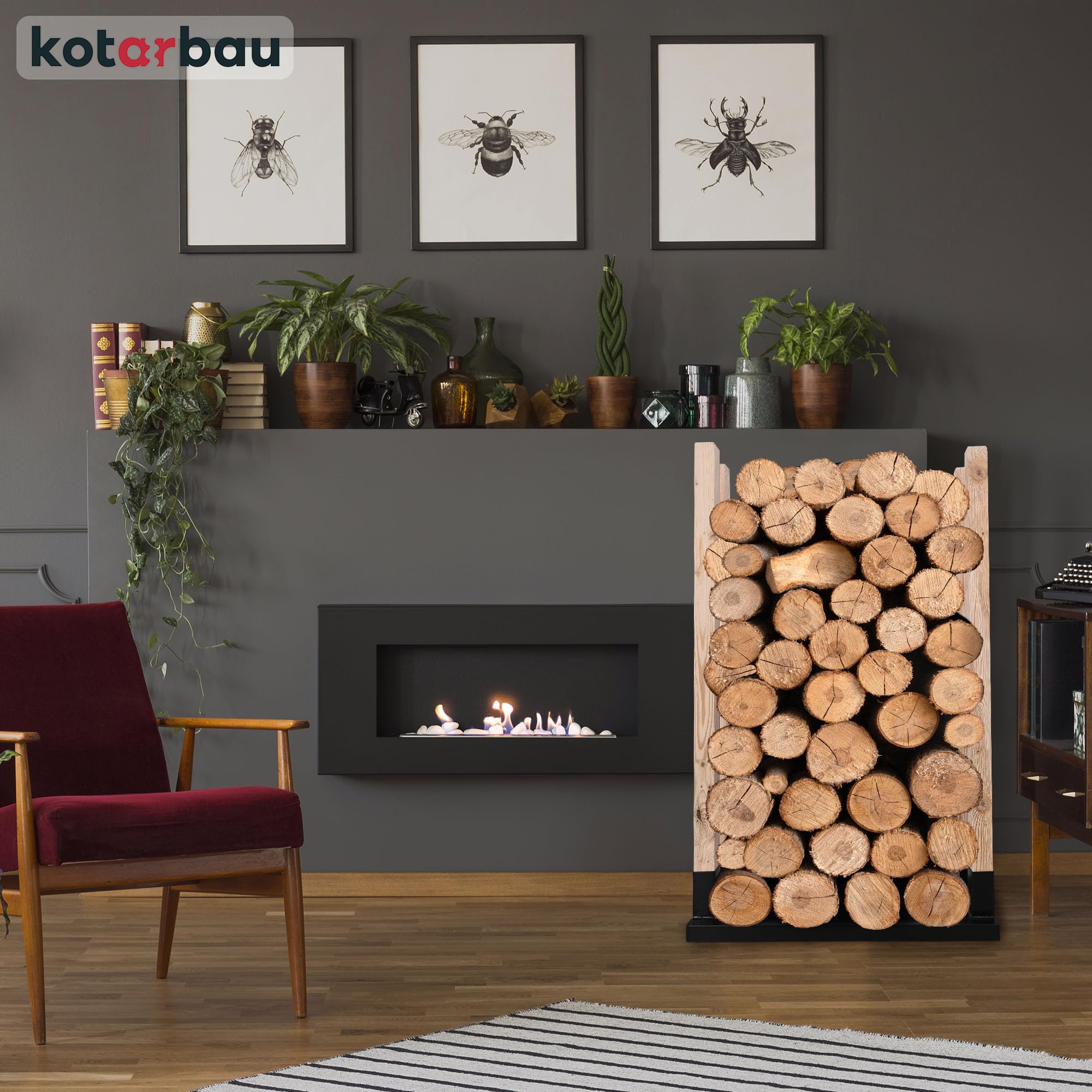 KOTARBAU Kaminholzregal fr innen & auen - 81,5 x 32 x 122 cm -  Brennholzregal - Kaminholz Aufbewahrung - Holzregal - Dekorativ - ...