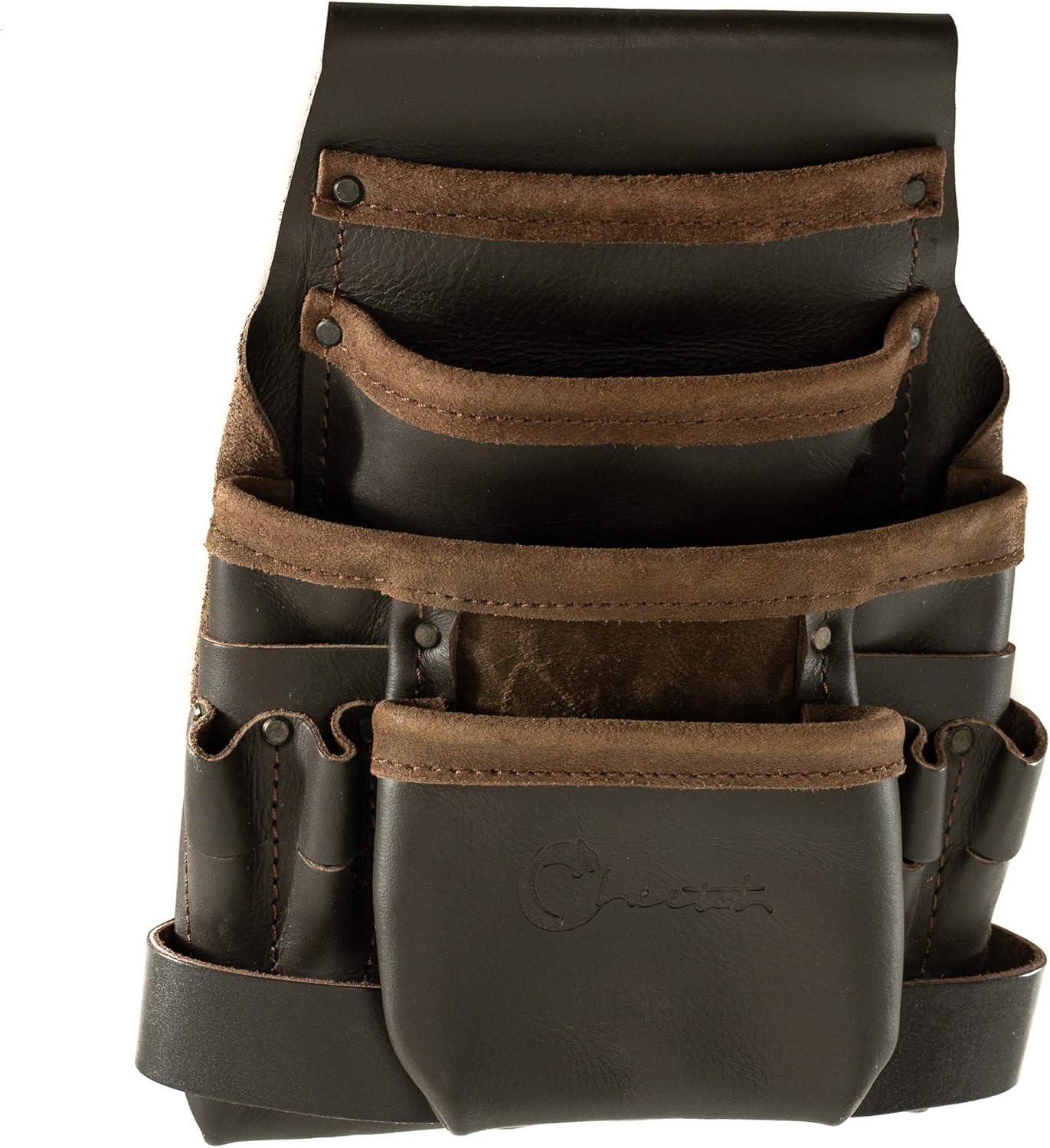 CHEETAH Professional Carpenter Electrician Handyman Construction- Oil Tanned Leather 10 Pocket Tool & Nail Pouch