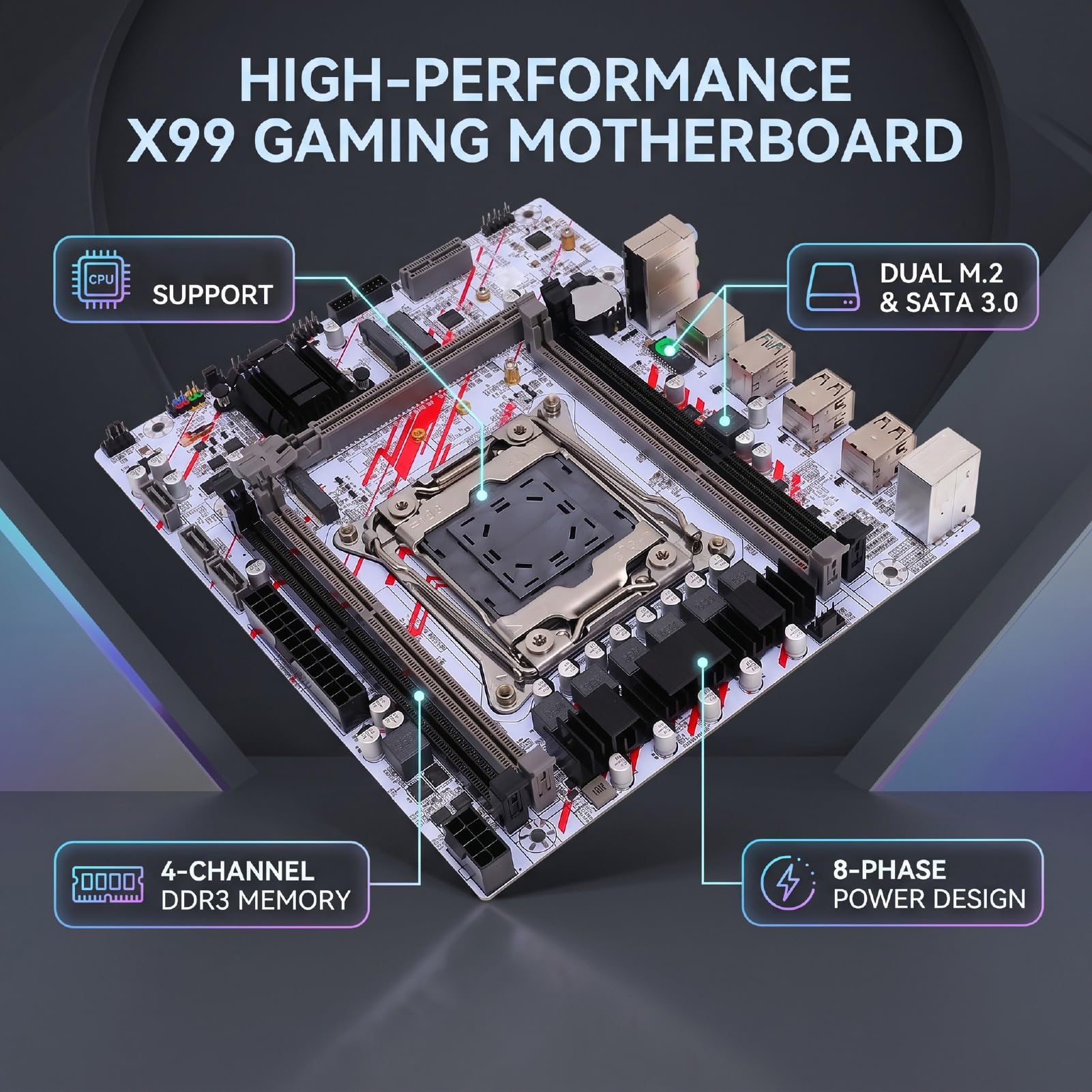 Annadue Scheda Madre X99 4 DDR3 128 GB PCIe X16, LGA 2011-3 per E5 V3 V4