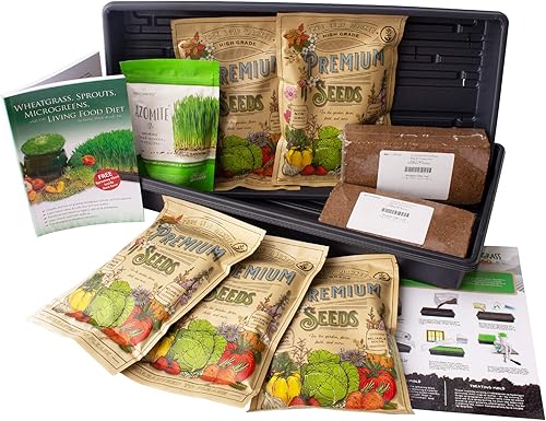 Living Whole Foods Kit de cultivo de pasto de trigo orgánico certificado - Cultiva y jugo de hierba de trigo bandejas, semillas, tierra de coco y