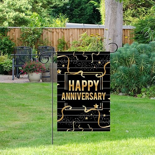 Miniatura 7 de Bandera de jardín con texto en inglés "Happy Anniversary", de arpillera de doble cara, cartel vertical para boda, aniversario, fiesta, patio, regalo