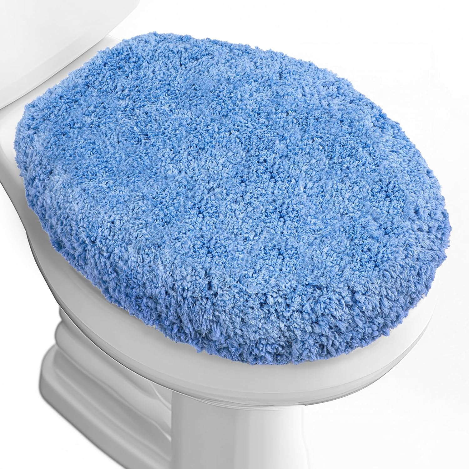 Luxury Soft Microfiber Toilet Lid Cover Machine Washable Solid Toilet Seat Cover 17.5" x 15" Adjustable Rubber Backing Fits Most 16-17.5" L x 14-16" W Round Oblong and Elongated Toilet Seat Light Blue 17"Lids