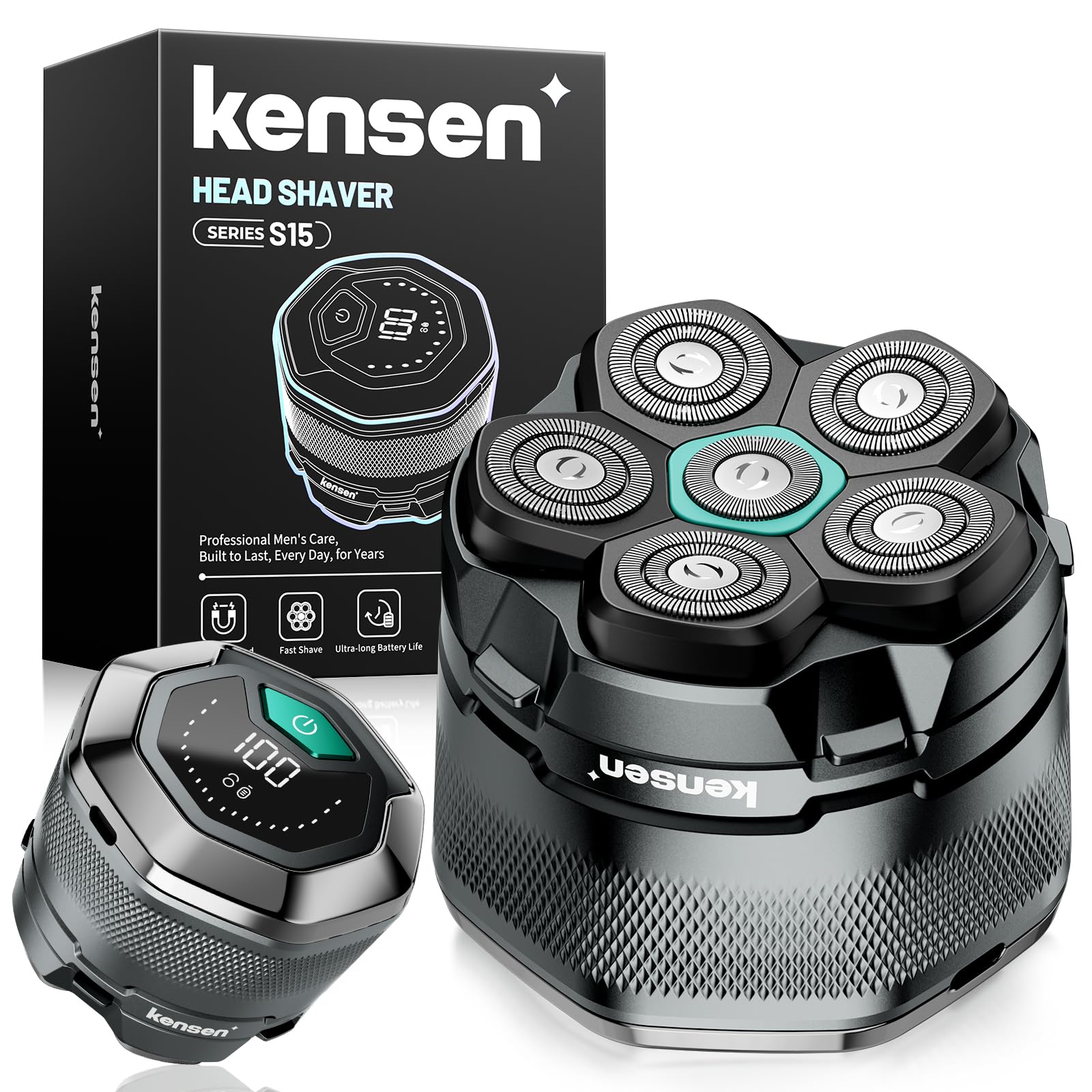 Glatzen Rasierer Herren, kensen Kopfrasierer Glatze Wasserdicht Akku 160Min | Kopf Rasierer Herren Wiederaufladbar Typ-c Head Shaver Men Magnetische Leicht zu Reinigen