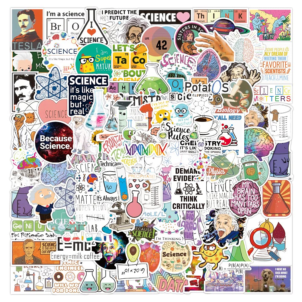 Sticker Junkies 100 Pcs Laboratory Science Stickers Funny Physics Chemistry Experiment Biology for Car Motorcycle Bicycle Laptop Luggage Computer Bumper Helmet Skateboard Water Bottle Vinyl Decals
