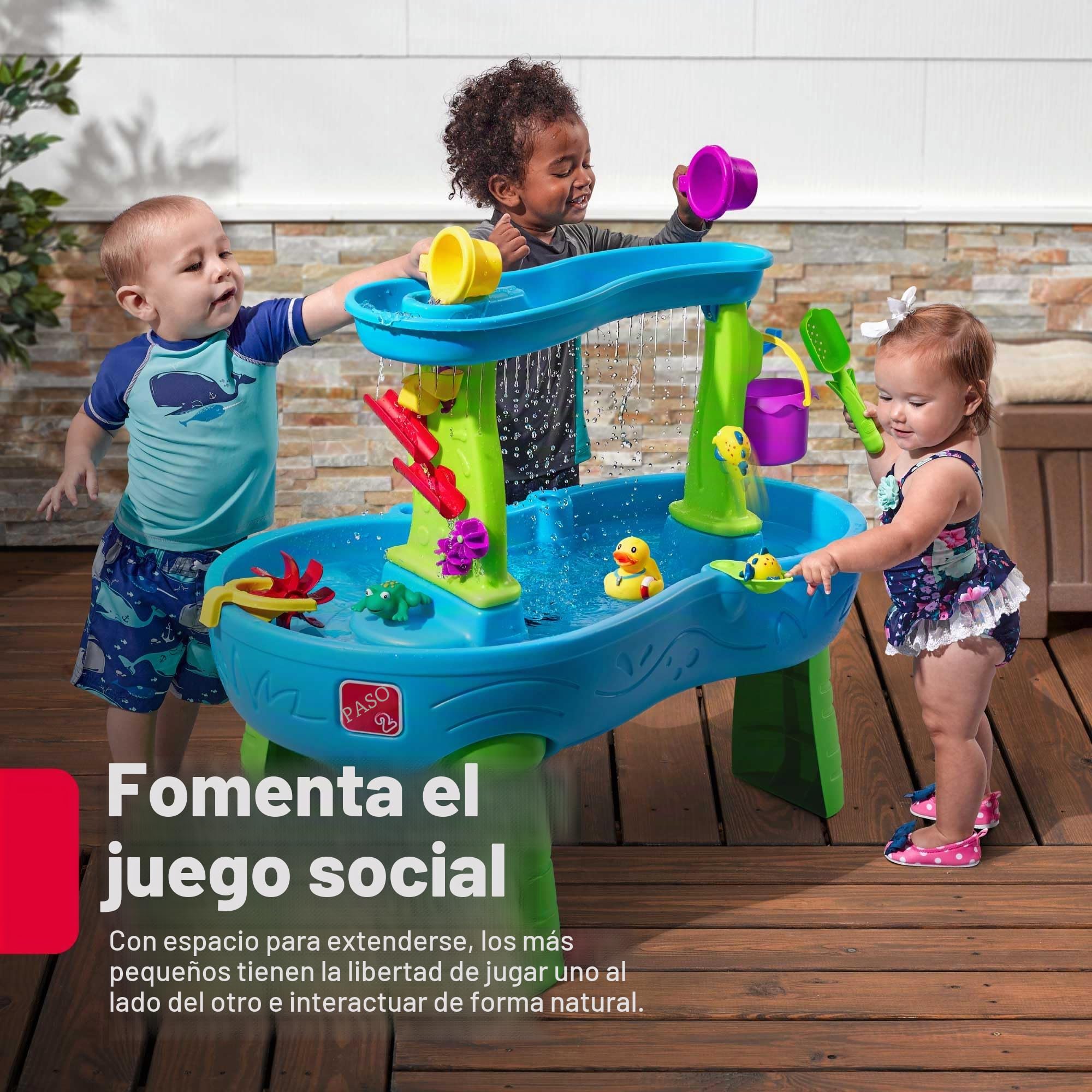 Step2 Rain Showers Mesa de Agua y Arena, Azul y Verde, 13 Accesorios, Juegos de Agua para Niños