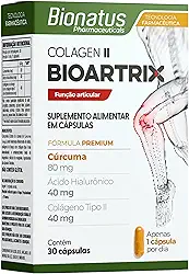 Bionatus, Colágen II, Bioartrix, Suplemento alimentar, Cúrcuma 80mg + Ácido Hialurônico 40mg + Colágeno Tipo II 40mg, 30 cápsulas • 30 doses, Branco
