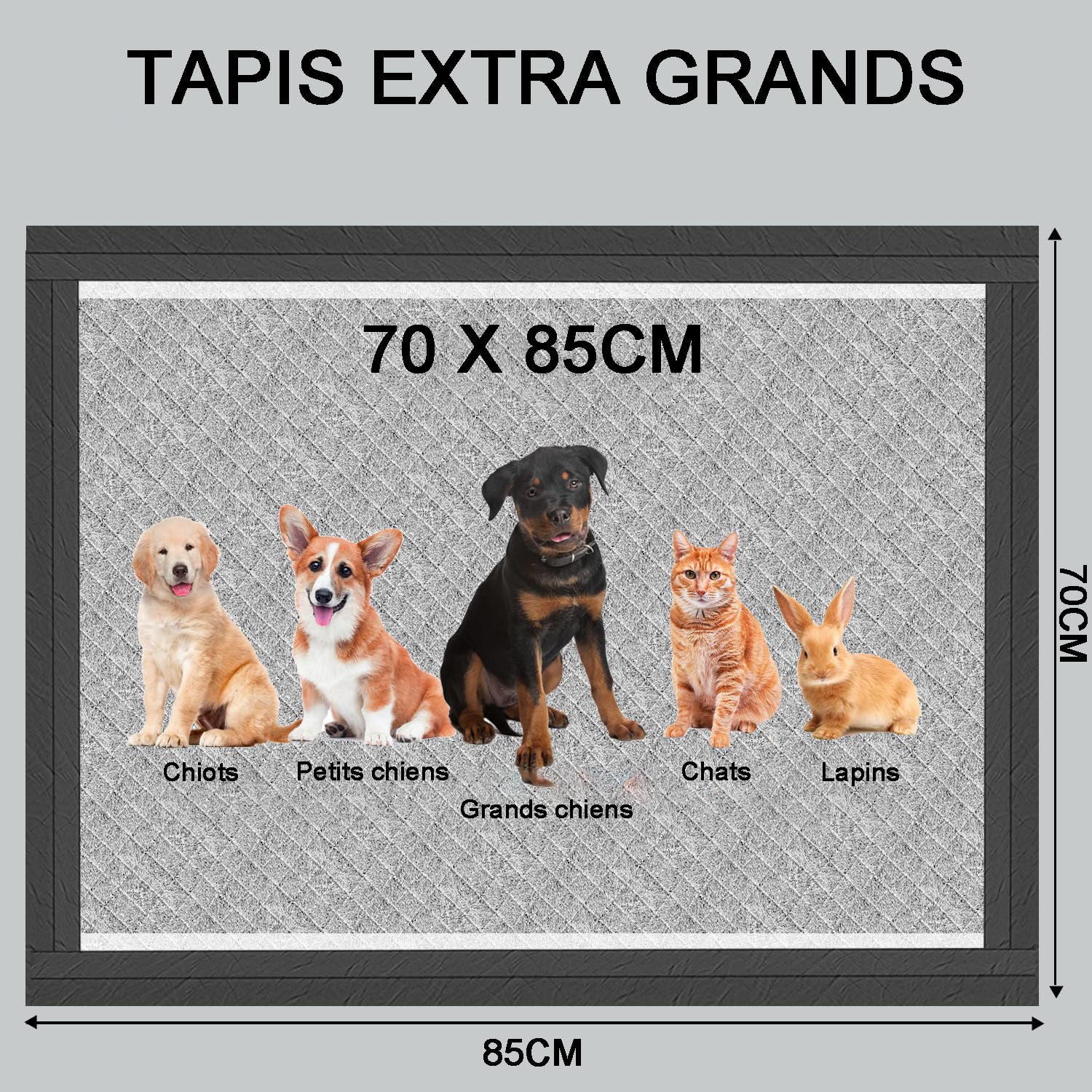 Gardner Pet 50 Pièces Tapis Absorbant pour Chien 70x85CM du Charbon, Alèse Jetable Chien Ultra Absorbant Alaise Anti-Fuite Résistante, Tapis Éducateurs Pipi Propreté pour Chiot, Chiens et Chats