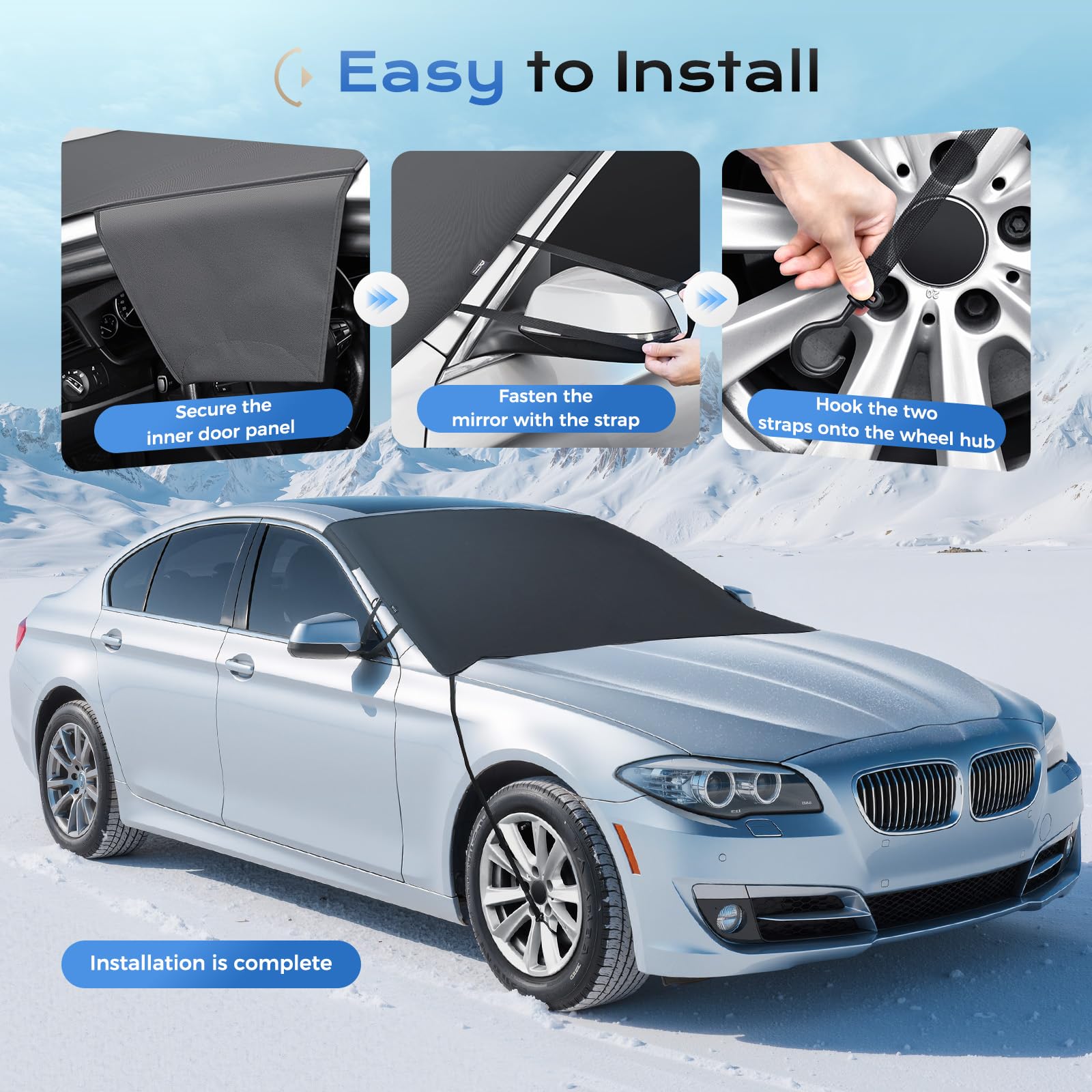 Coverado Windshield Cover for Ice and Snow Durable 600D Oxford Fabric Waterproof Heavy Duty Winter Windshield Frost Protector — view 6