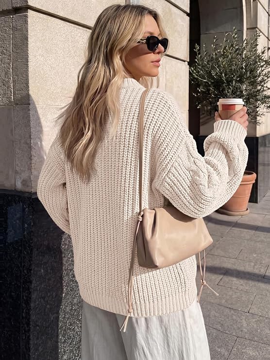 Trendy Queen Women Fall Oversized Cable Knit Chunky Sweater Long Sleeve Top | 20 image