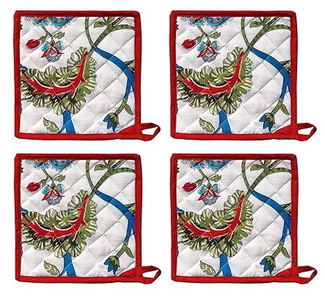 Miyanbazaz Textiles 100% Cotton Set of 4 Pot Holders 8 Inch by 8 Inch Multi Floral