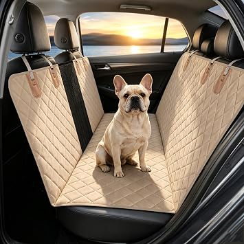 Dog Seat Covers for Car Back Seats, Dog Car Hammock, Waterproof Seat Cover for Dog with Mesh Window, Scratch-Resistant & Nonslip Rear Car Seat Cover for Car Truck and SUV Khaki