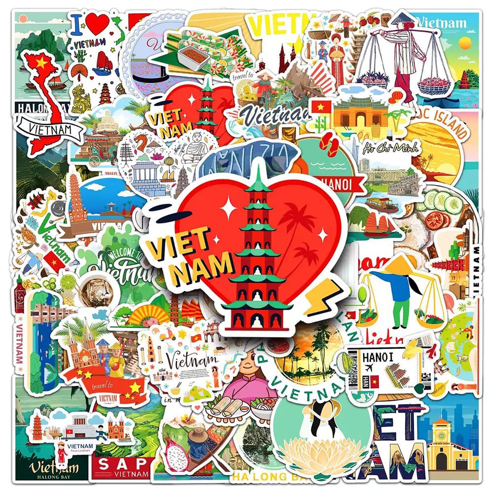 Vietnam Stickers |50Pcs Vietnamese Theme Waterproof Vinyl Decals