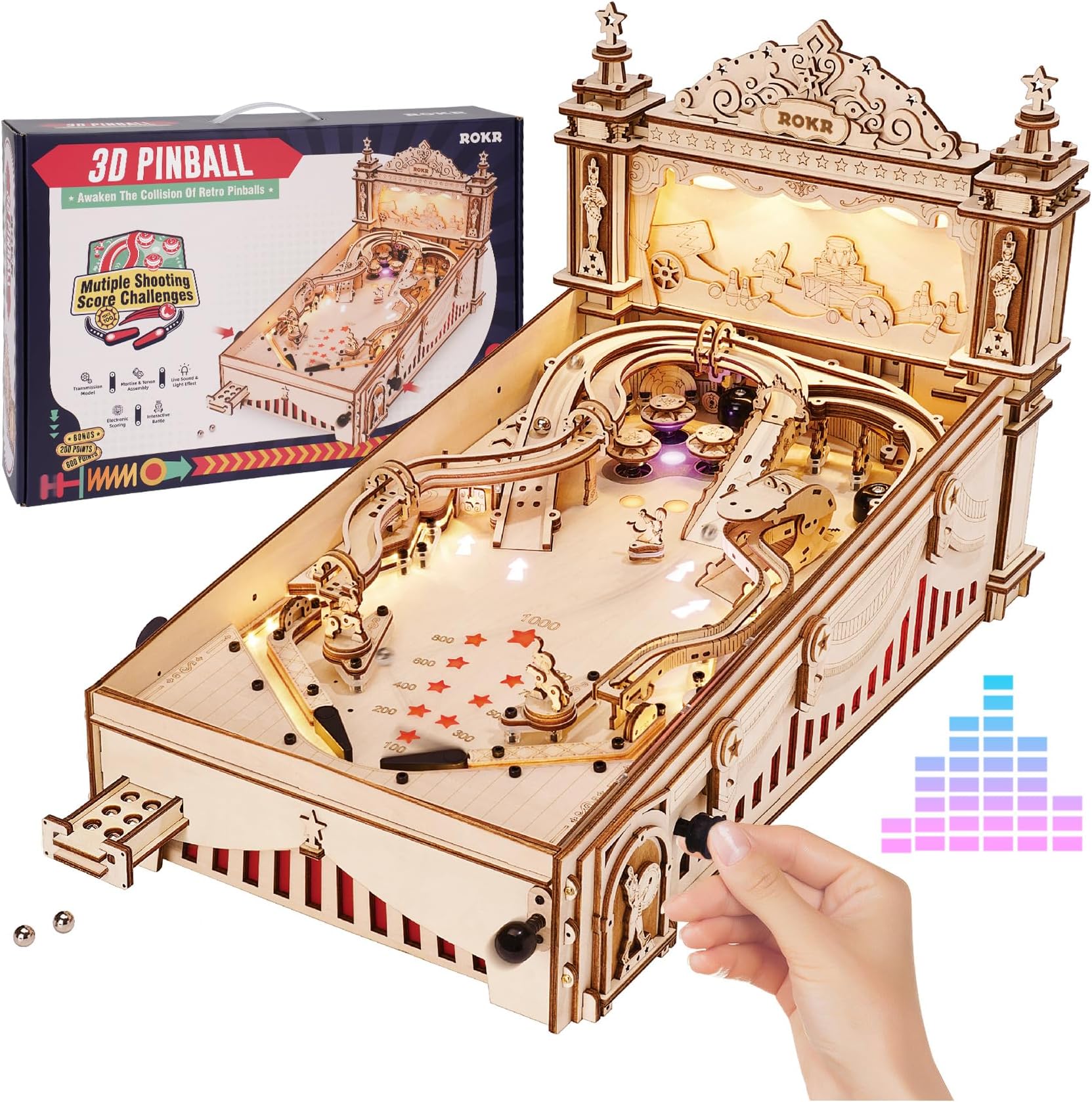 ROKR Pinball Model-3D Wooden Puzzle Model Kits for Adults to Build-DIY Table Game Birthday Gift Idea for Men Women(EG01)