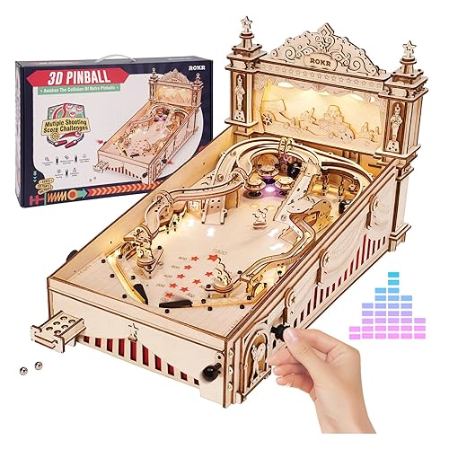ROKR Miniature Pinball Machine-3D Wooden Puzzles for Adults-DIY Wood Model Kits for Adults-Toy Gifts for Ages 14 and Up