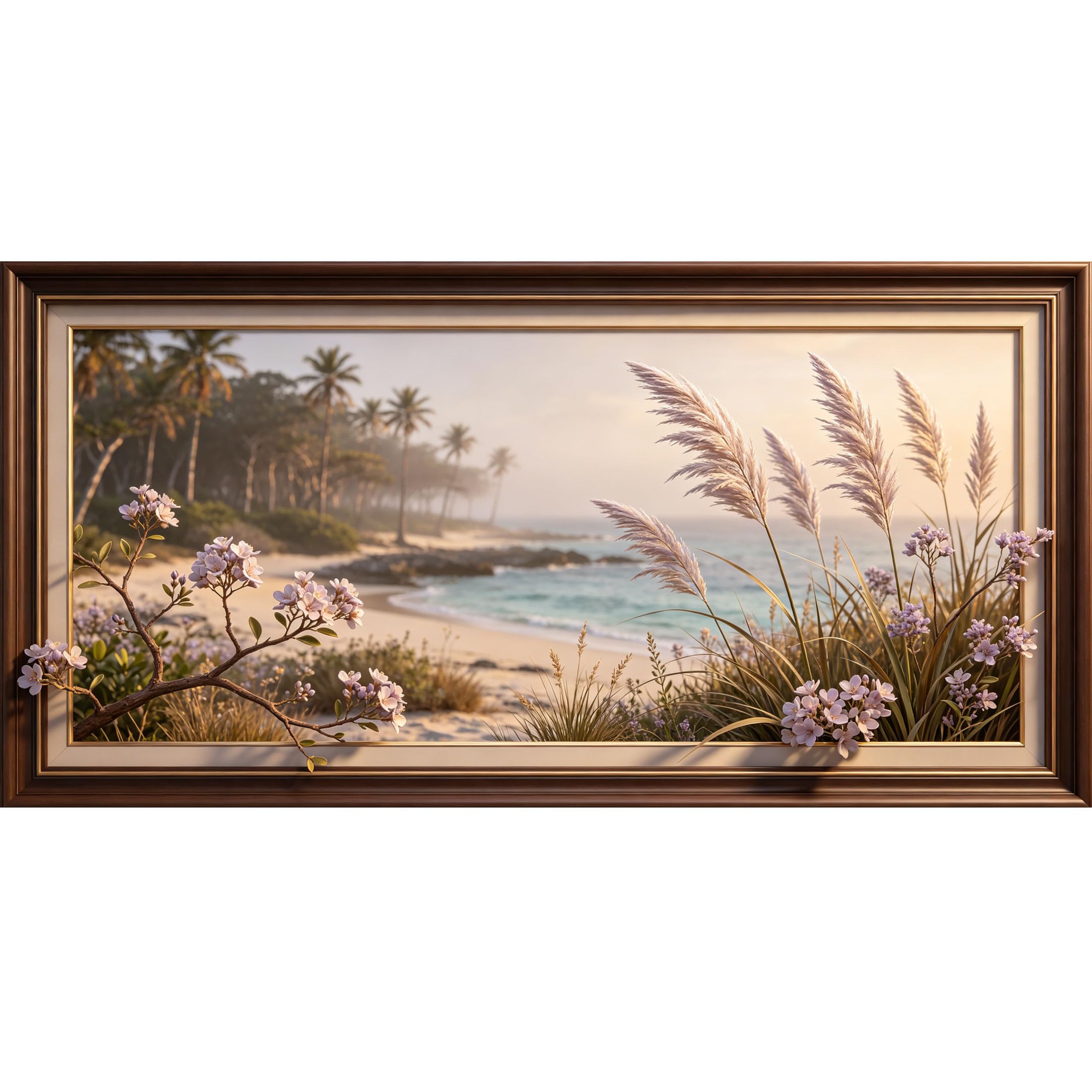 Agglomerix 3D Framed Wall Art Tropical Coastal Beach Palm Tree Floral Botanical Relief Effect Large Size SelfAdhesive Removable Wall Decor Prints Artwork for Living Room Bedroom Office
