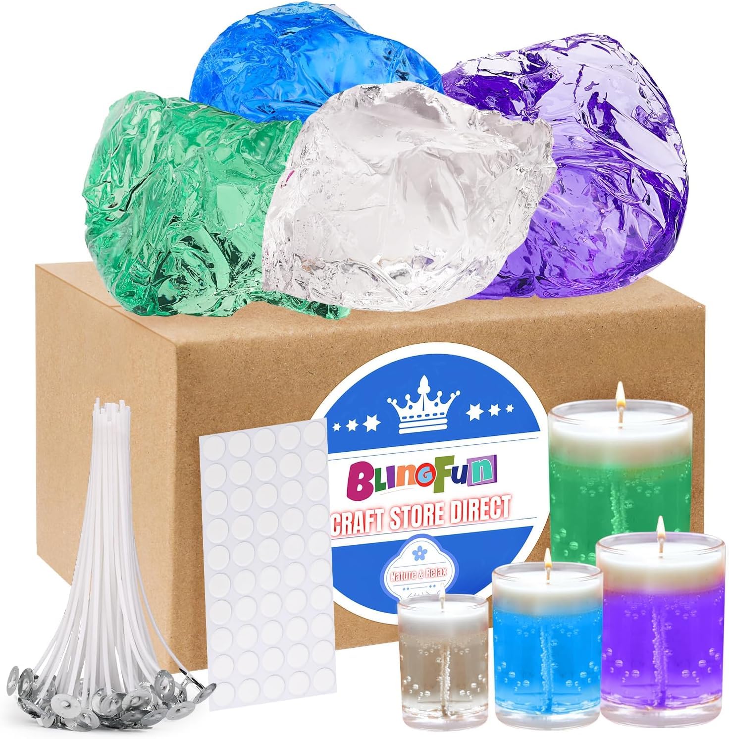 Blingfun Gel Wax for Candle Making with 4 Jelly Waxes, 50 Candle Wicks and 50 Stickers, Handicraft, Scented Candles