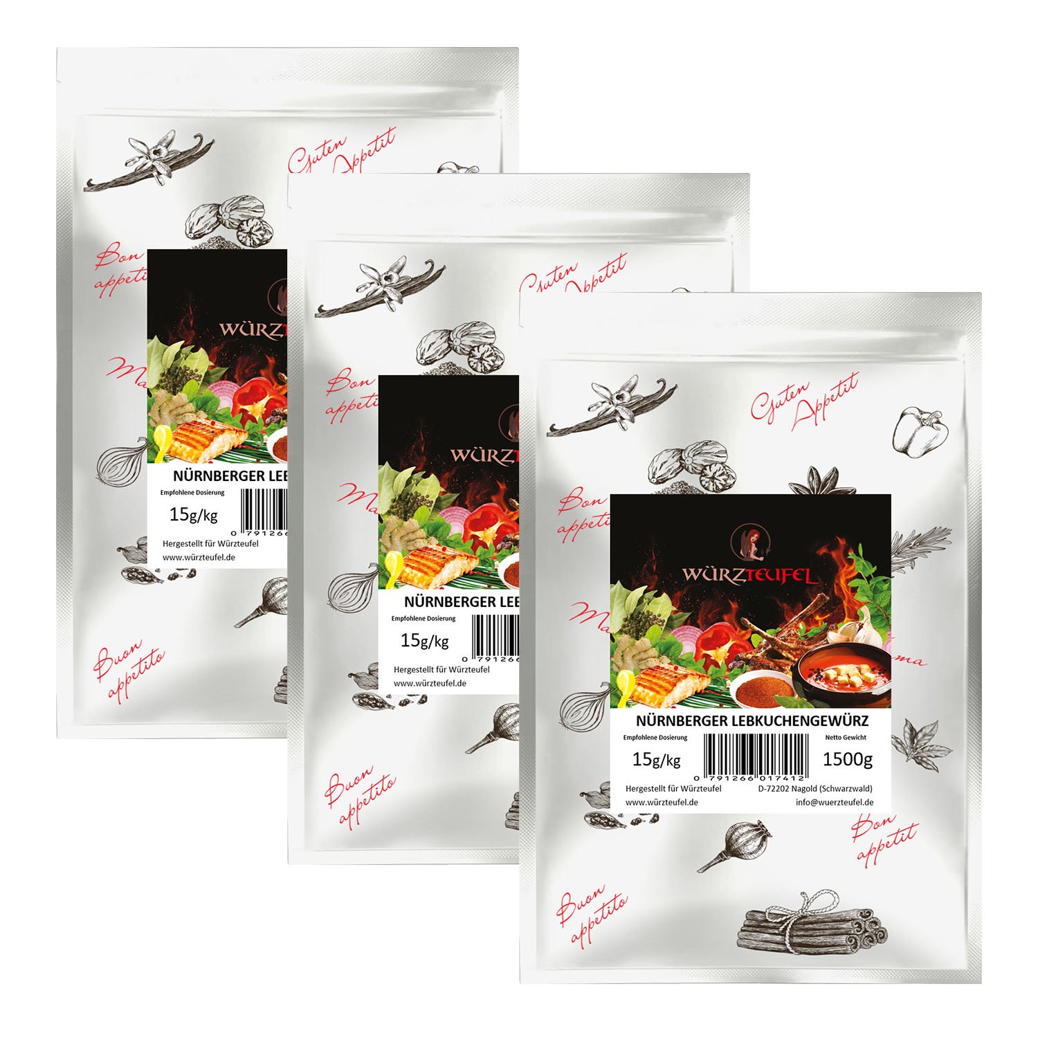 Lebkuchengewürz, Lebkuchen - Gewürzmischung Nürnberger Art. 3 Beutel je 1500g (4,5 KG)