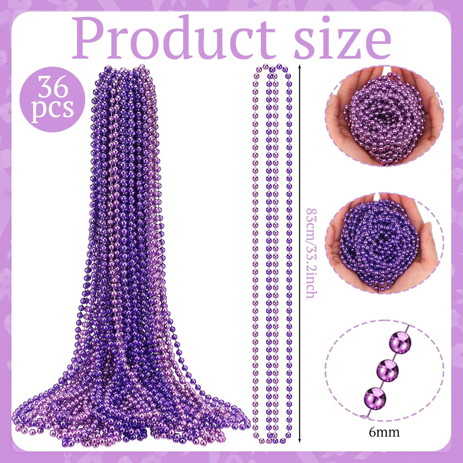 Sasylvia 36 Pcs Purple Bead Necklace Bulk Purple Ribbon Awareness Beads Mental Health Domestic Violence Alzheimer Pancreatic Cancer Necklace for Charity Public Event Party Costume Accessories