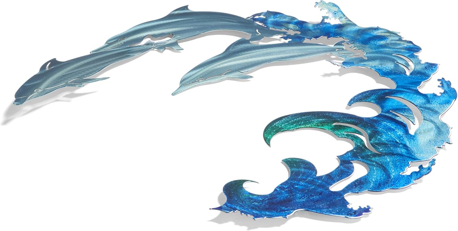 Flash Deals - 70% OFF 3D Metal Wall Art - Dolphin Theme Beach Wall Art - Handmade in The USA for Use Indoors or Outdoors