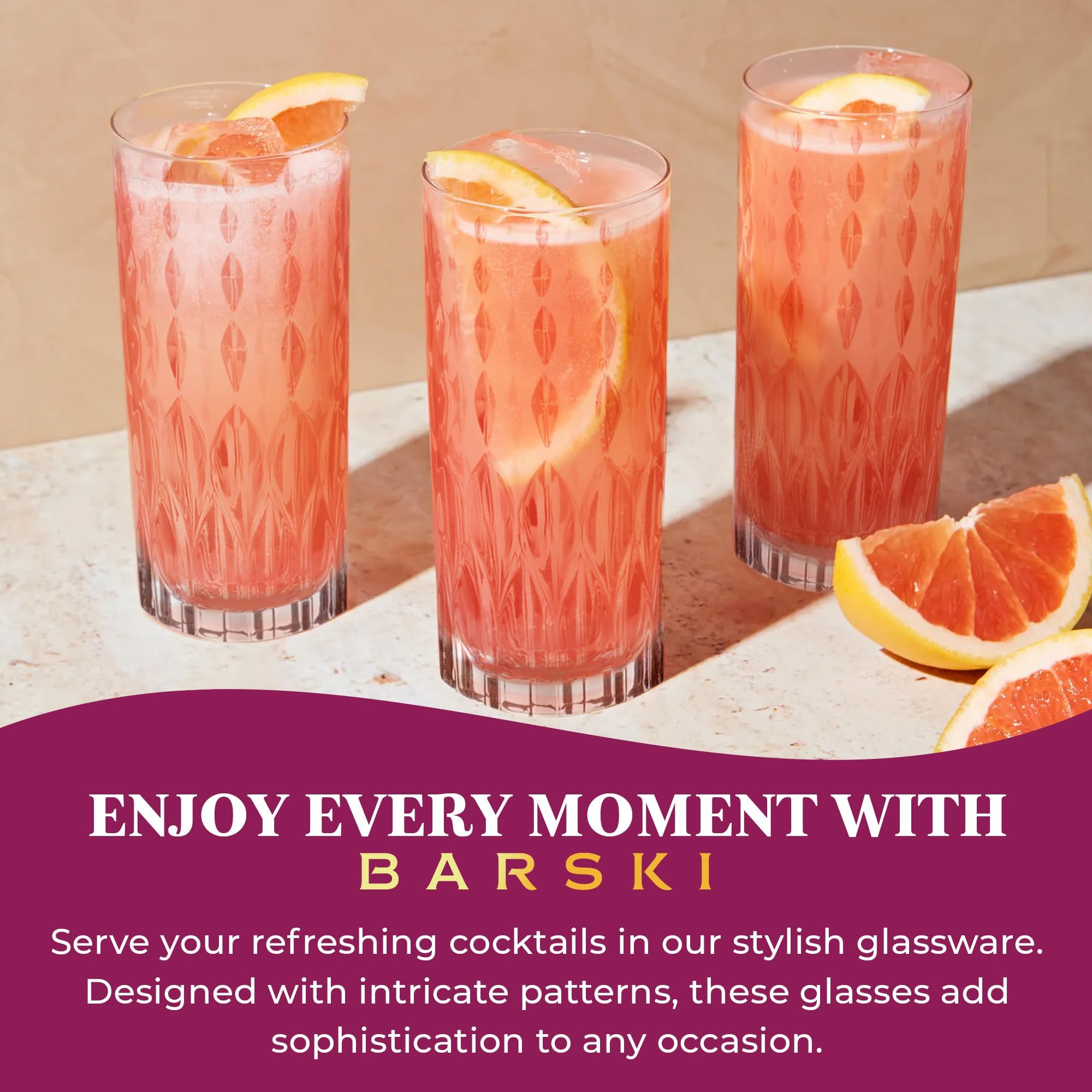 Barski Highball-Glas – Trinkgläser – 2er-Set – Hiball-Becher – Glaskristallbecher – für Wasser, Saft, Bier, gemischte Cocktails, Mojito-Glas, Tom Collins Bar Glaswaren, 370 ml, hergestellt in Europa
