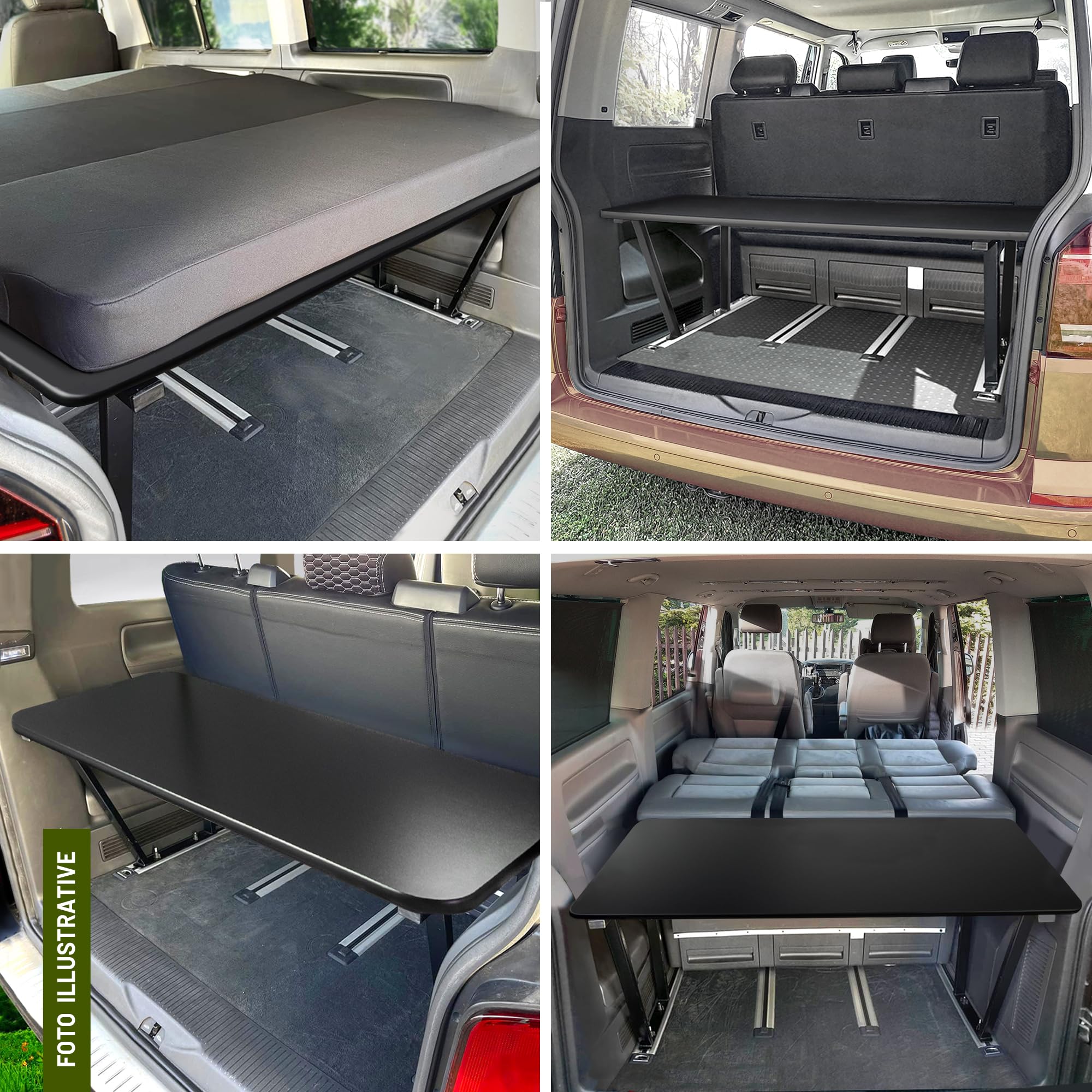 CHROMEMASTER | Compatibile con Mercedes Vito W447 2014+ | Letto Pieghevole per Auto, Prolunga del Letto Multiflexboard per Camper, Letto da Campeggio, Scaffale, Tavolo | Accessorio per Il Camper