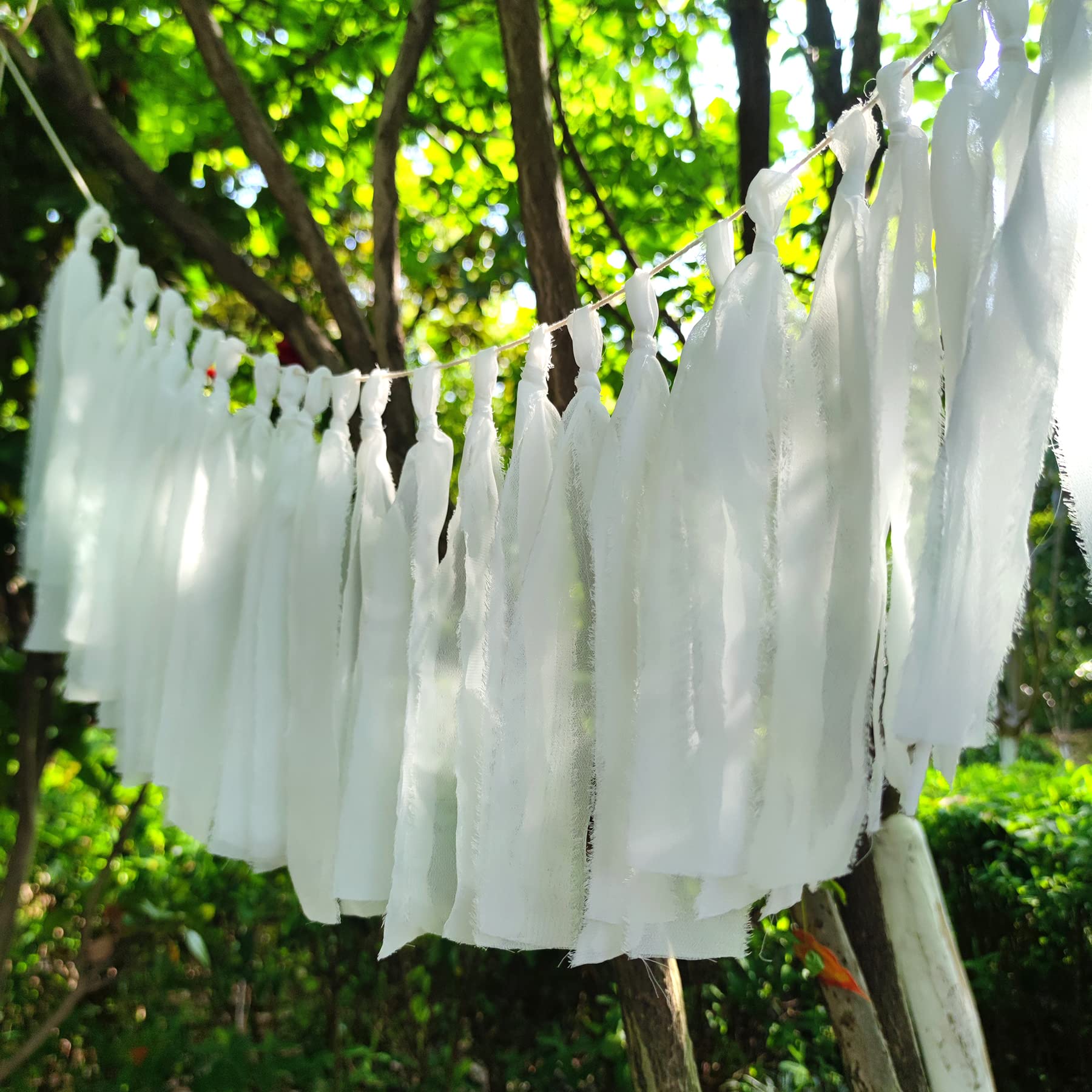 Weiße Chiffon-Quasten-Girlande für Hochzeit, Brautparty, Geburtstag, Party, Hintergrund, hängende Dekoration, Fransenhintergrund, Banner