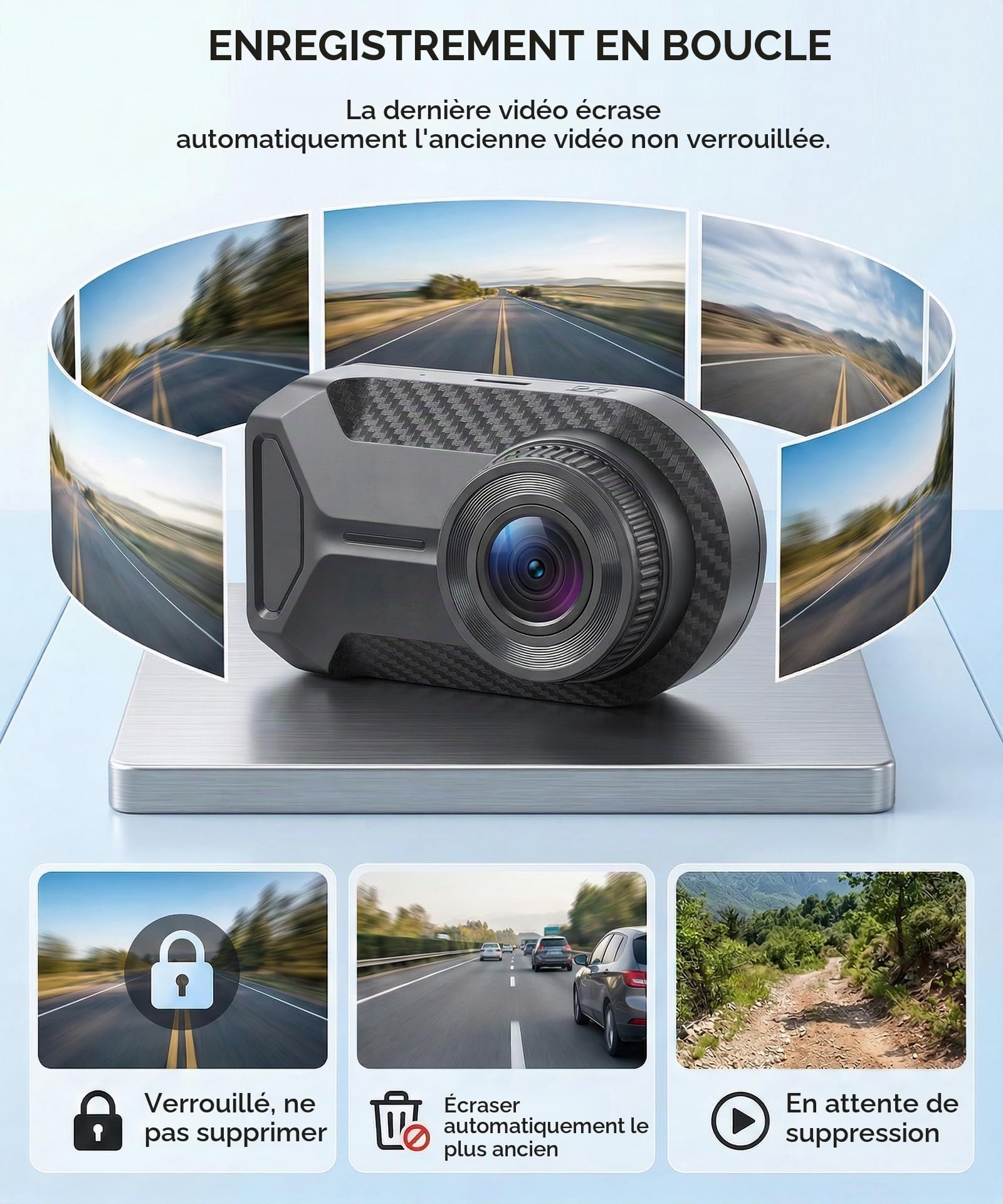 Enregistreur de Conduite pour Moto 1080P Full HD, sans Écran, Compact, Étanche IP66, Angle de Vue 110°, Enregistrement en Boucle, Installation sans Perçage, Connexion Wi-FI et Bouton Photo Rapide