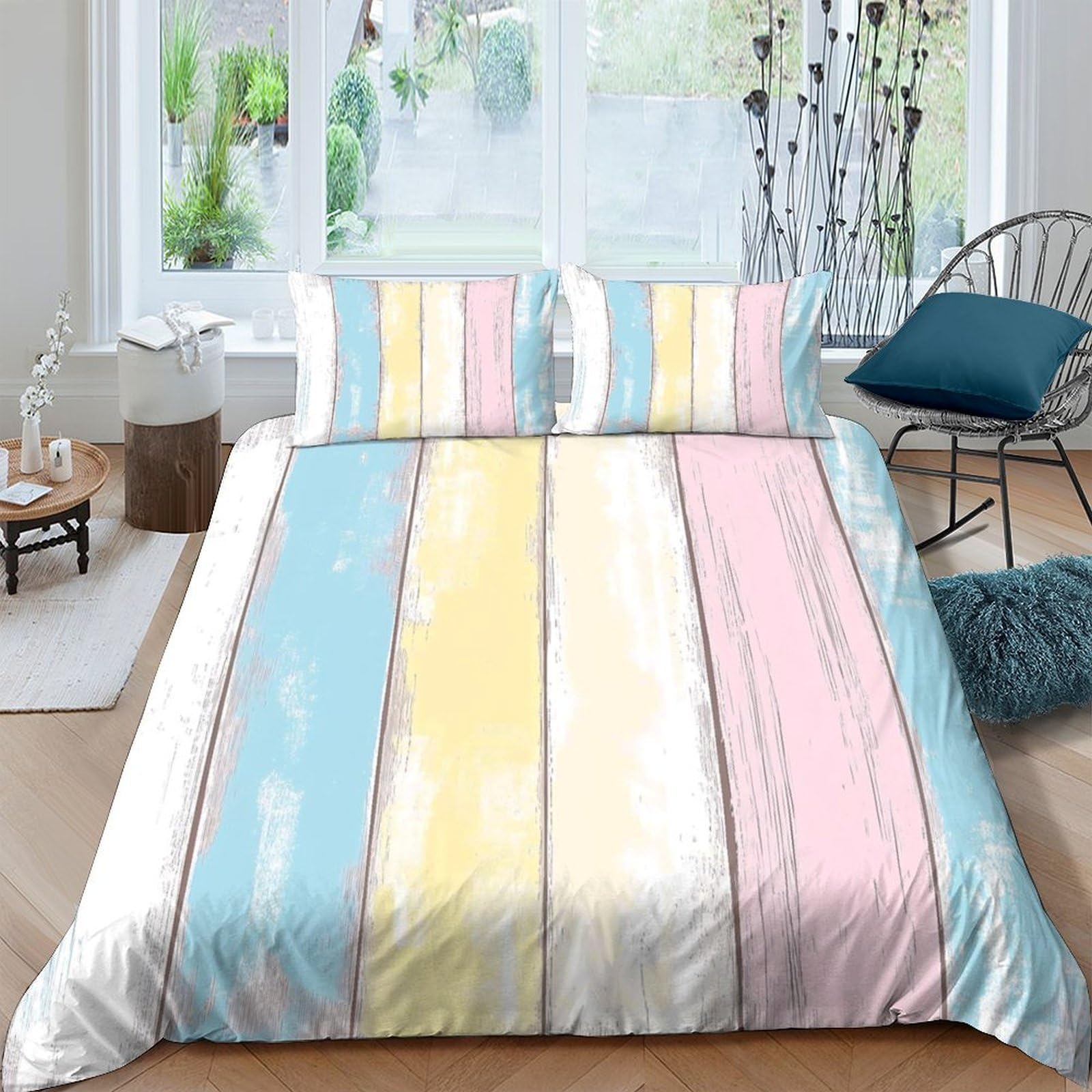 Ctjqhvkz Style-2 3D Printed Pastel Stripe Fitted Sheet Microfiber Soft Anti-Slip Mattress Cover For Bedroom Dorm Home Decor Single（135X200cm）